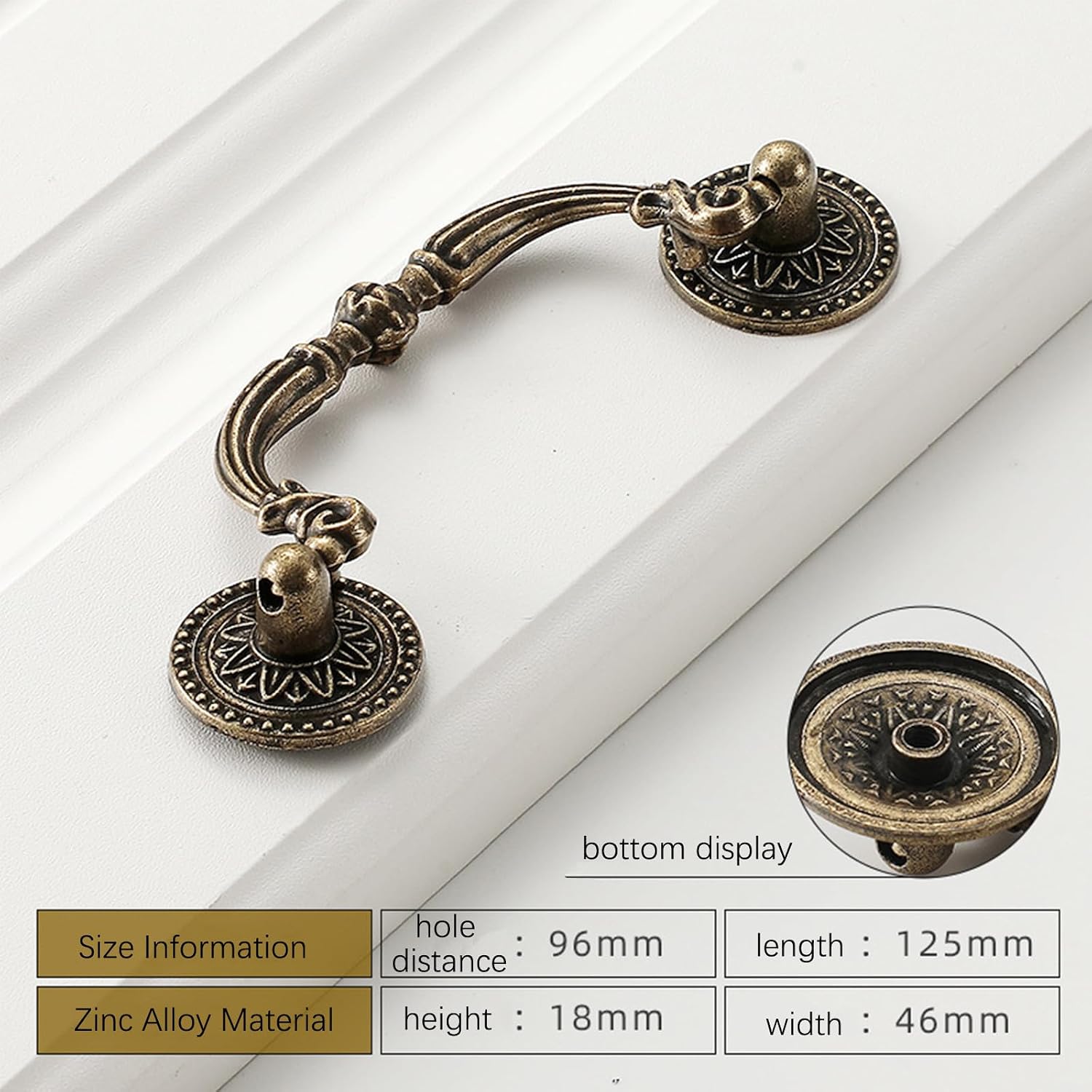 4 Pieces Furniture Handles, Cabinet Handle, Zinc Alloy Drawer Handle Antique Style Handle Kitchen Furniture Handles, Hole Distance 96mm