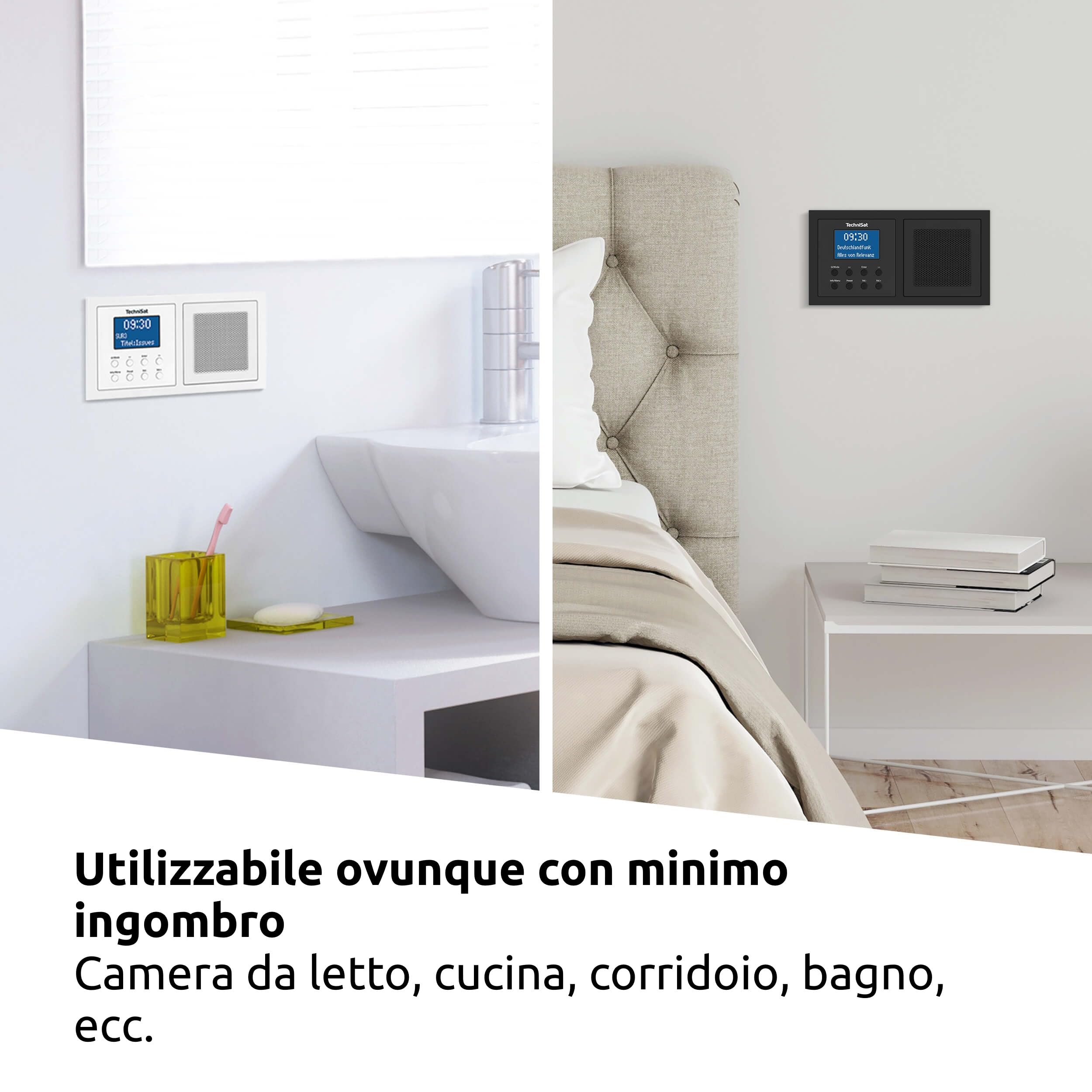 TechniSat DIGITRADIO UP 1 - Radio da incasso DAB+ per installazione in qualsiasi scatola doppia da incasso (DAB, VHF, Bluetooth, Display LCD dimmerabile, Sveglia, Timer di spegnimento, 2 Watt), Nero
