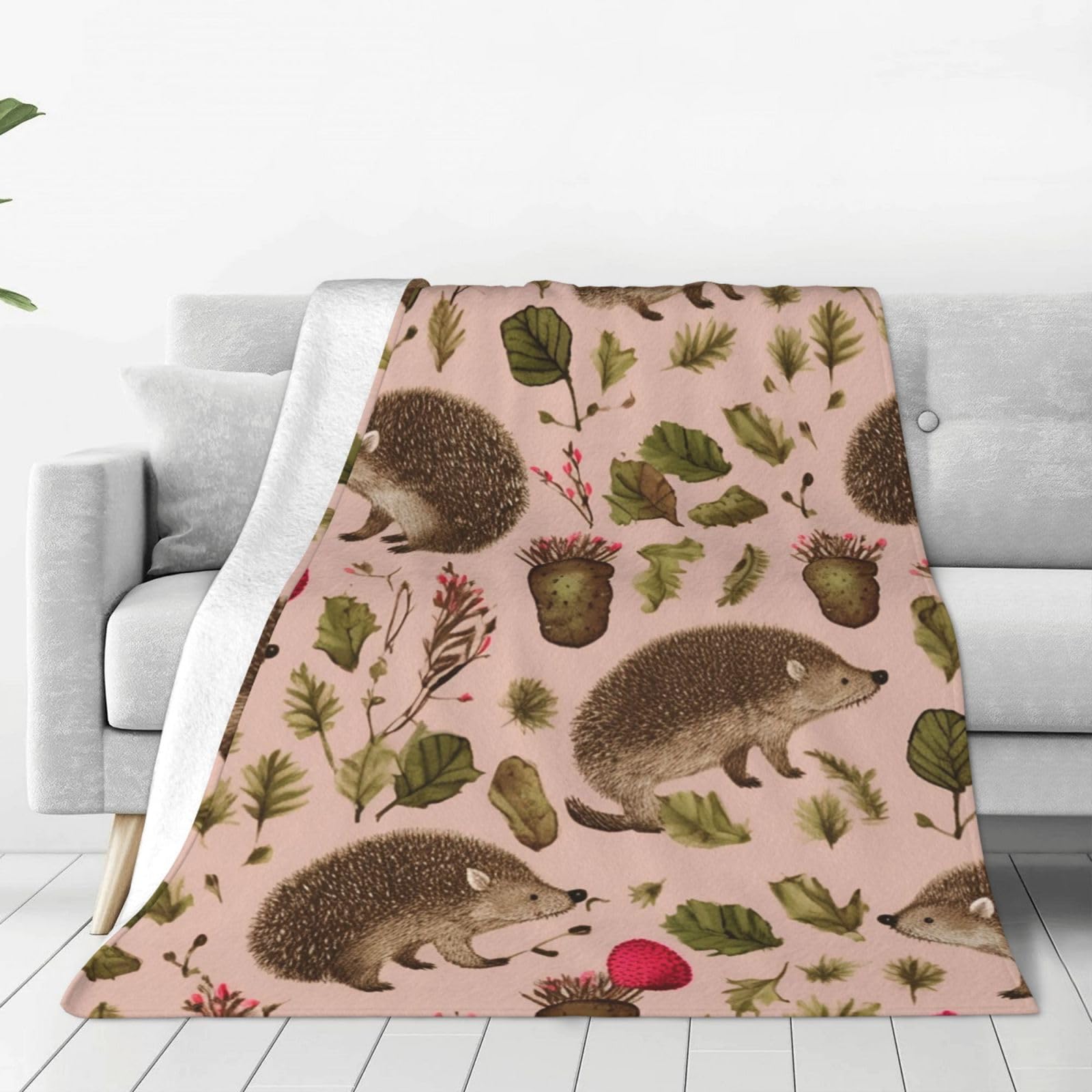 Hedgehog Print Throw Blanket for Couch, Plush Fuzzy Soft Flannel Blankets and Throws for Sofa, 50"x40" Bed Blankets for Travel Camping Chair, All Season Warm Fleece Blanket