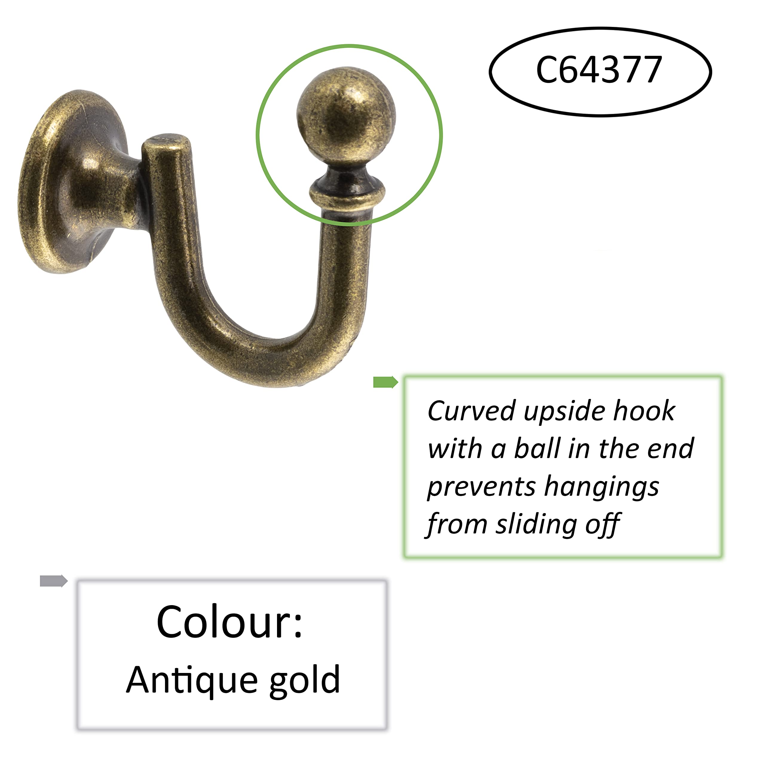 Aerzetix - C64377 - Set di 10 Ganci appendi da parete 33mm - gancio/appendiabiti sospensione cappello accappatoio bagno asciugamano doccia WC - in metallo - colore oro invecchiato