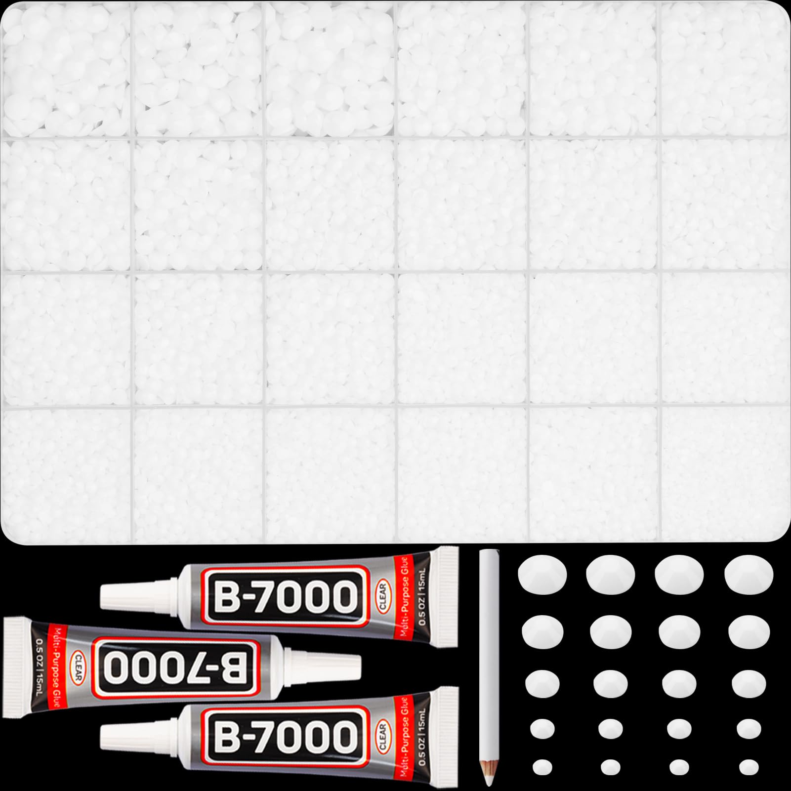 33000Pcs White Resin Rhinestones for Bedazzling, 2-6mm Mixed Sizes Bedazzle White Diamonds Gems, Flatback Bedazzled Jewels Crystals with B7000