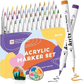 – Arrtx Acrylic Paint Pen-48E Colors Acrylic Marker for Rock Painting, Brush Tip Paint Markers, Art Supplies, Fabric Paint, Fabric Markers, Waterproof Art Markers for Stone, Glass, Egg, Wood, DIY Crafts