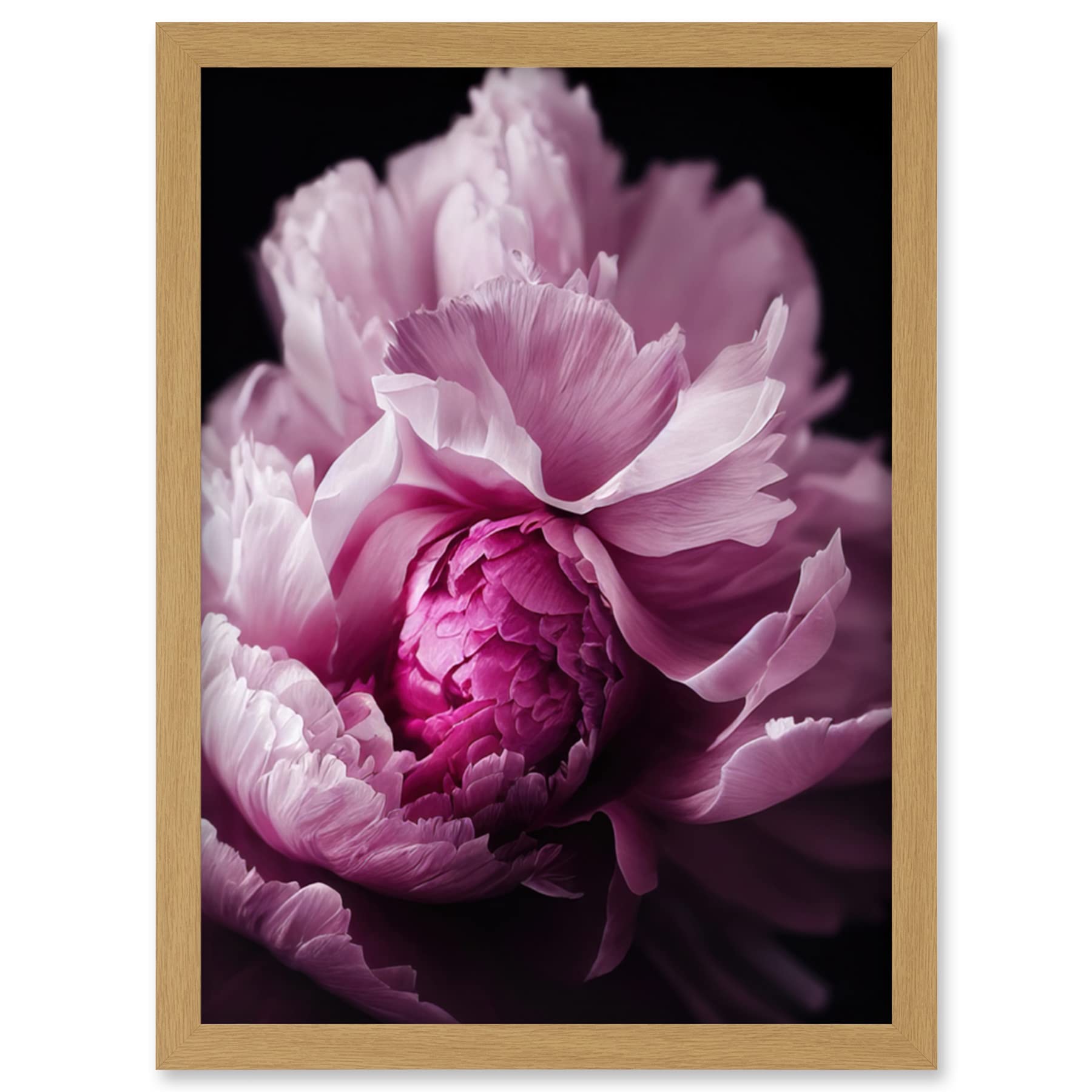 Doppelganger33 LTD Pink Peony Blooming Petals Macro Photograph Artwork Framed Wall Art Print A4