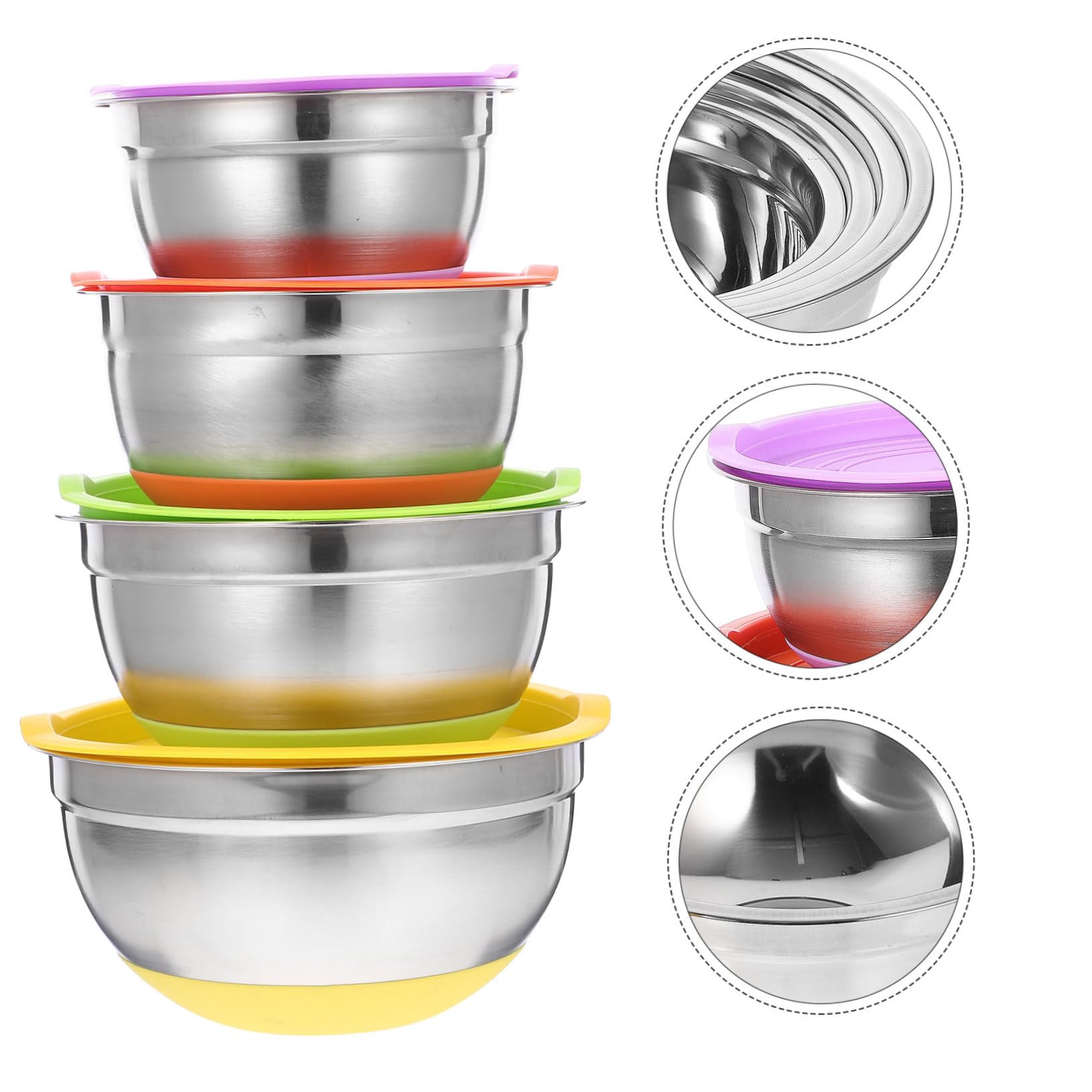 4piezas Tazones Inoxidable Antideslizantes Base Para Ensaladas y Almacenamiento De Frutas Mezclados Para Cocina y Hornear