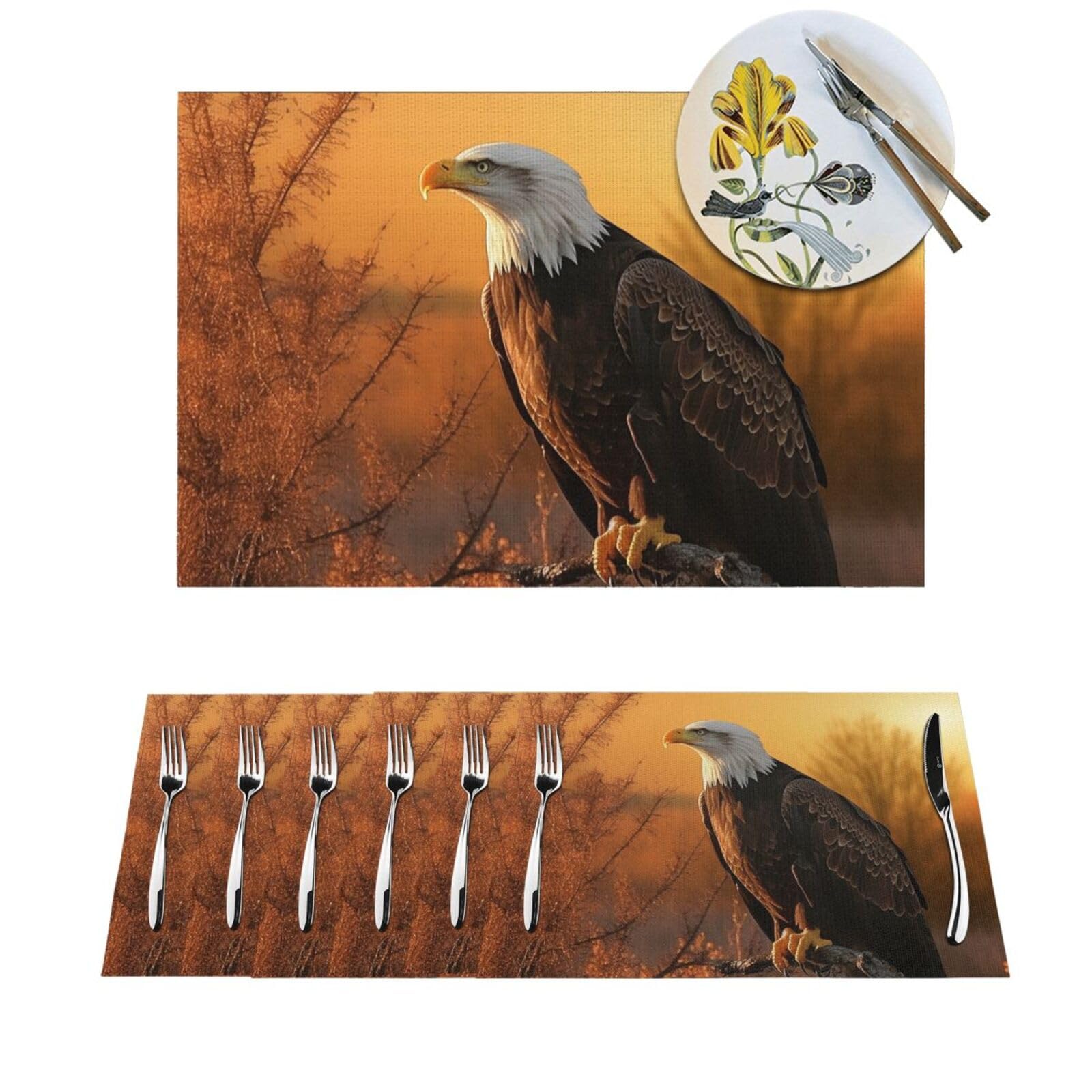 Set de table anti-chaleur et lavable motif aigle chauve pour repas intérieur extérieur