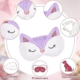 Haysandy Cute Eye Mask for Sleeping 3 Pieces Cartoon Dog Face Eye Cover Funny Animal Cat Sleeping Mask Soft Lightweight Night Sleep Kitty Blindfolds for Women Men Kids(Fox)