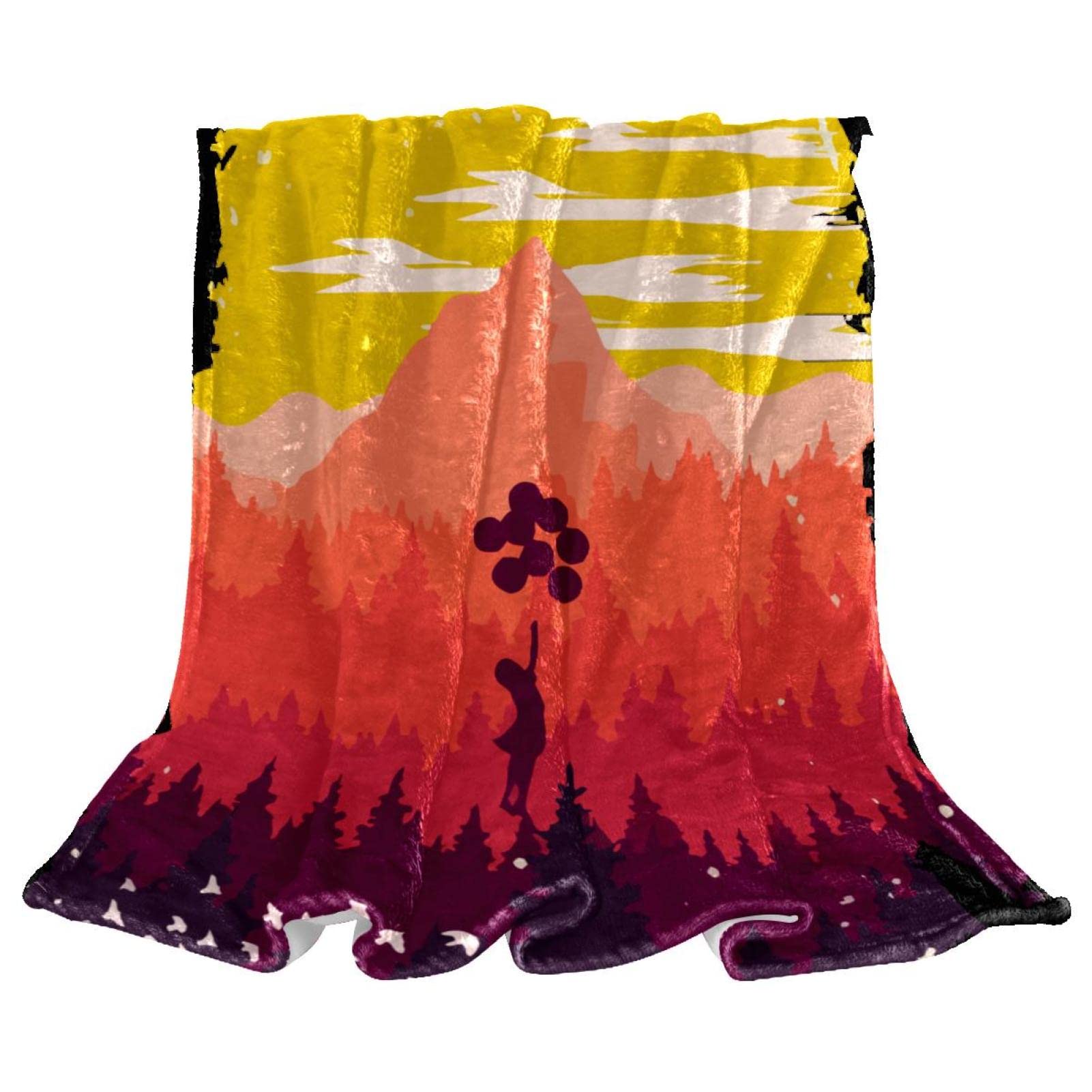 Couverture Polaire Lit Chambre Plaid Décoratif Canapé Dessin Animé Montagnes Coucher Soleil