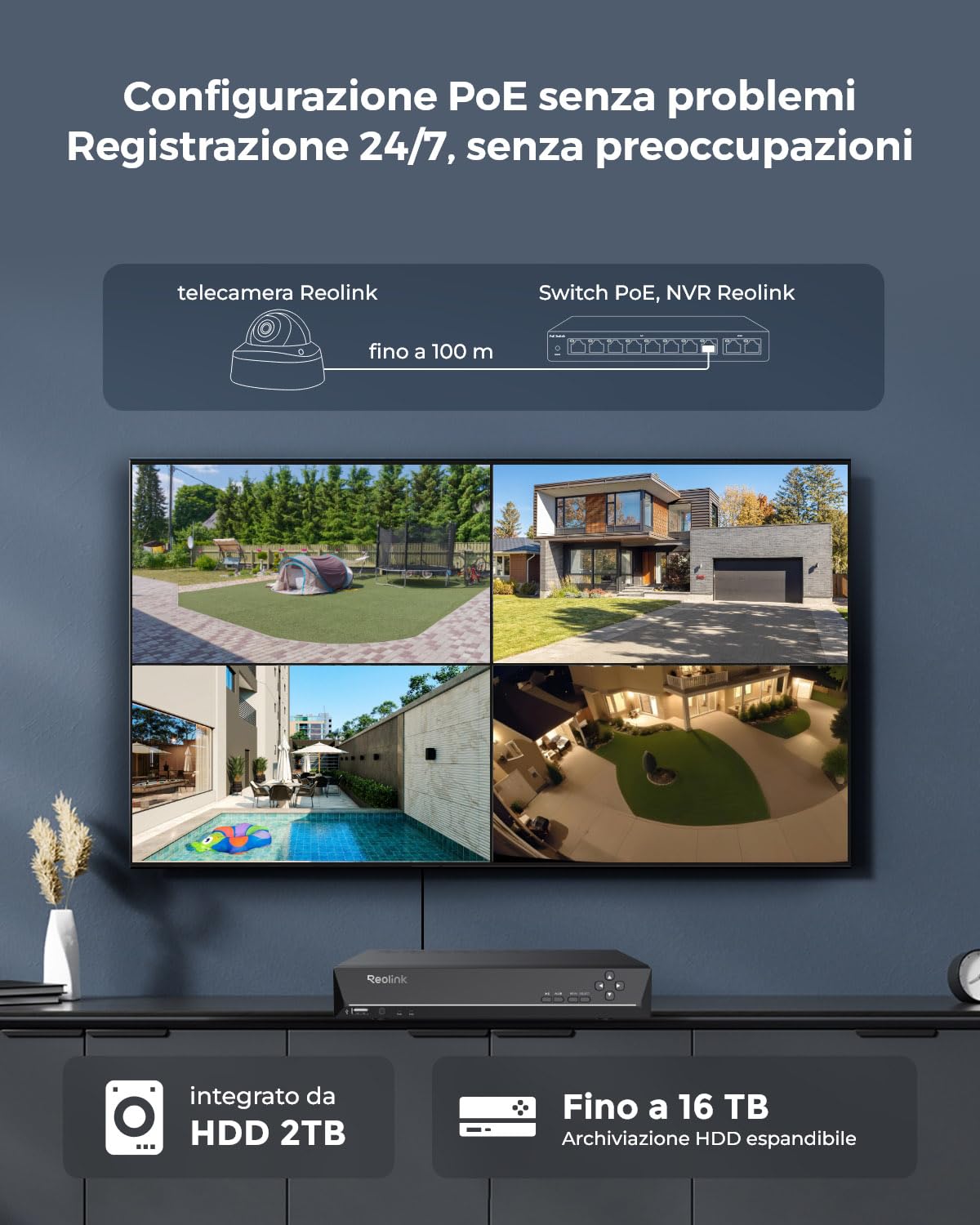 Reolink PoE 12MP Kit Telecamere Videosorveglianza, IK10 Antivandalo, Grandangolo a 145°, Faretti per Visione Notturna, Rilevamento Uomo/Veicolo/Animale, Audio Bidirezionale, NVR 8CH 2TB, RLK8-1200V4