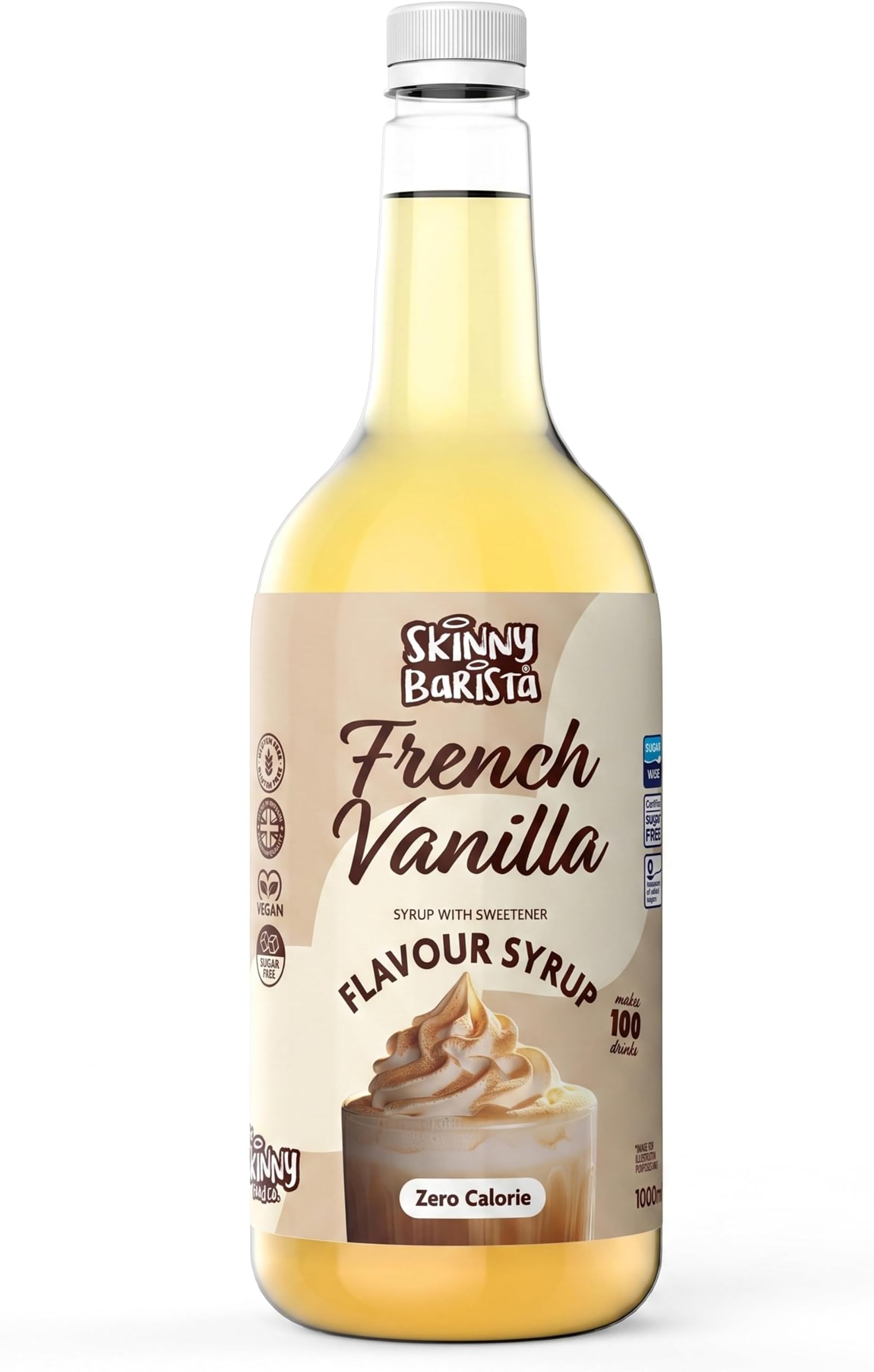 Skinny Food Co French Vanilla Coffee Syrup - Sugar Free 1L - Zero Calorie Coffee Syrup For Coffee, Tea, Hot Chocolate, Fruit, Protein Drinks - Vegan-Friendly, Gluten-Free & Fat-Free