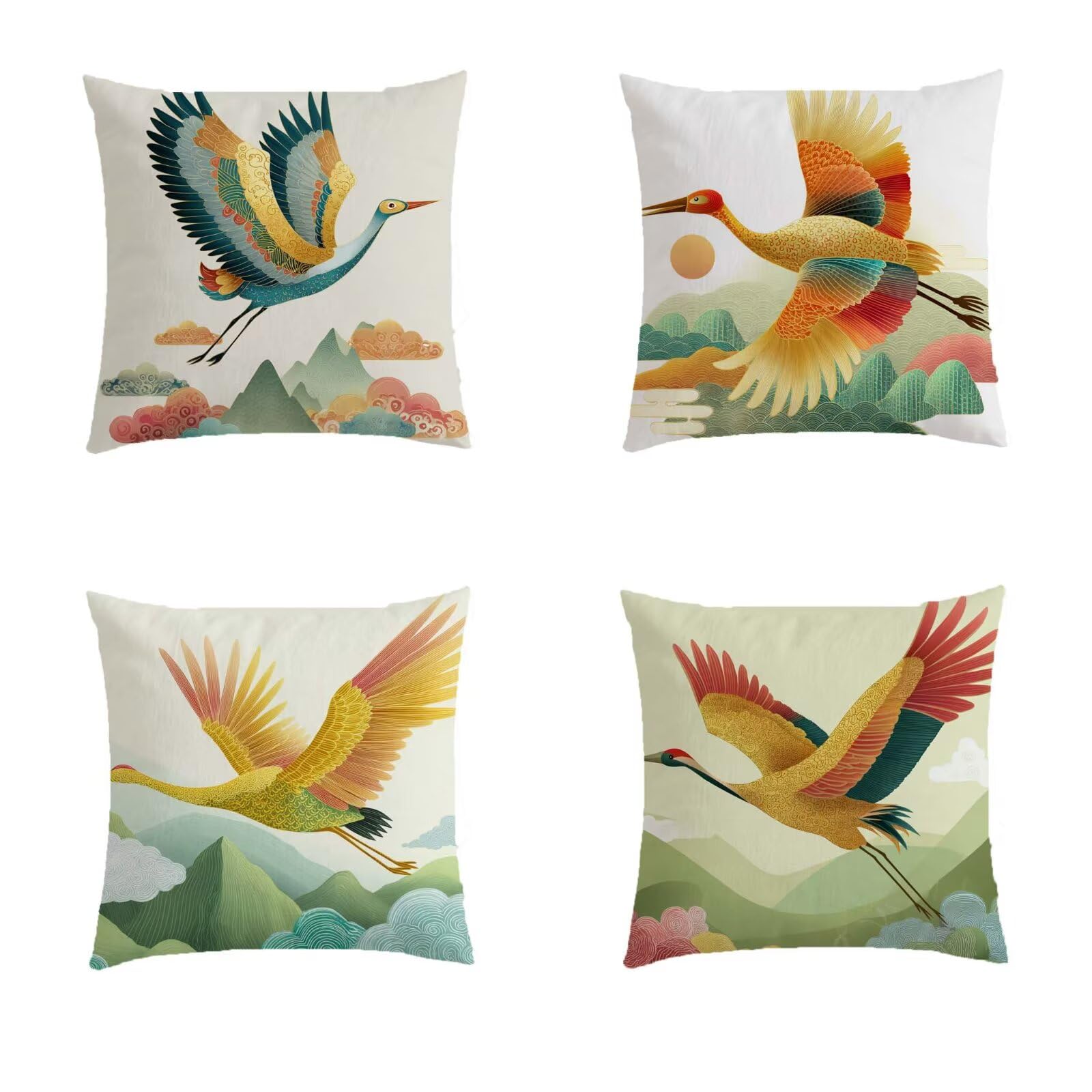 Housse coussin 80x80cm en lin avec impression double face oiseau pour décoration chic S540