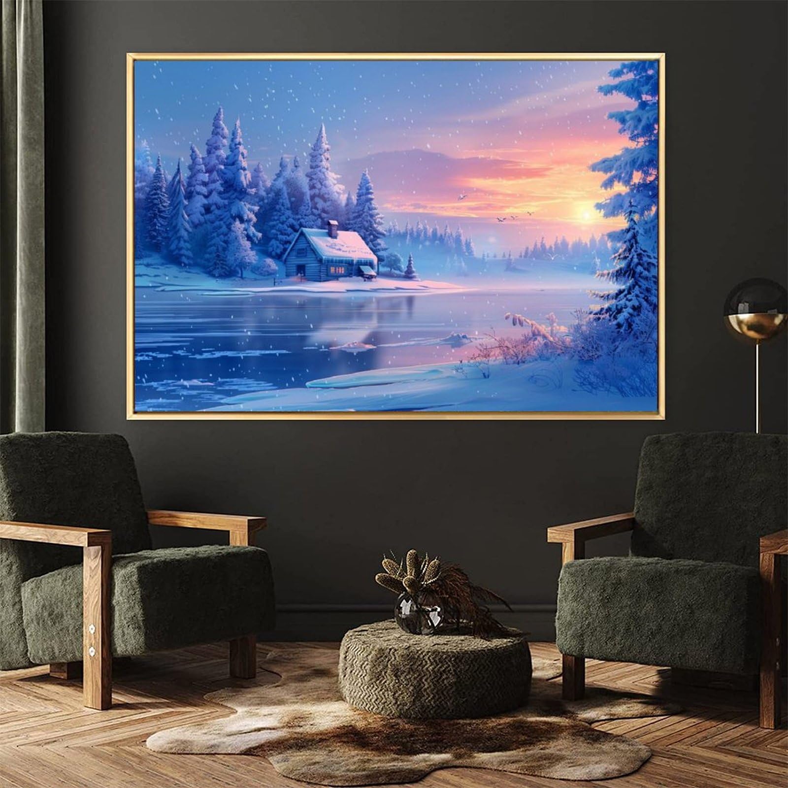 絵画 インテリア　絵　額付き (銀）油絵　uF6-062903　風景（冬景色） 絵画 日本 風景画(街並み) 山形県 雪が積もる冬の銀山温泉