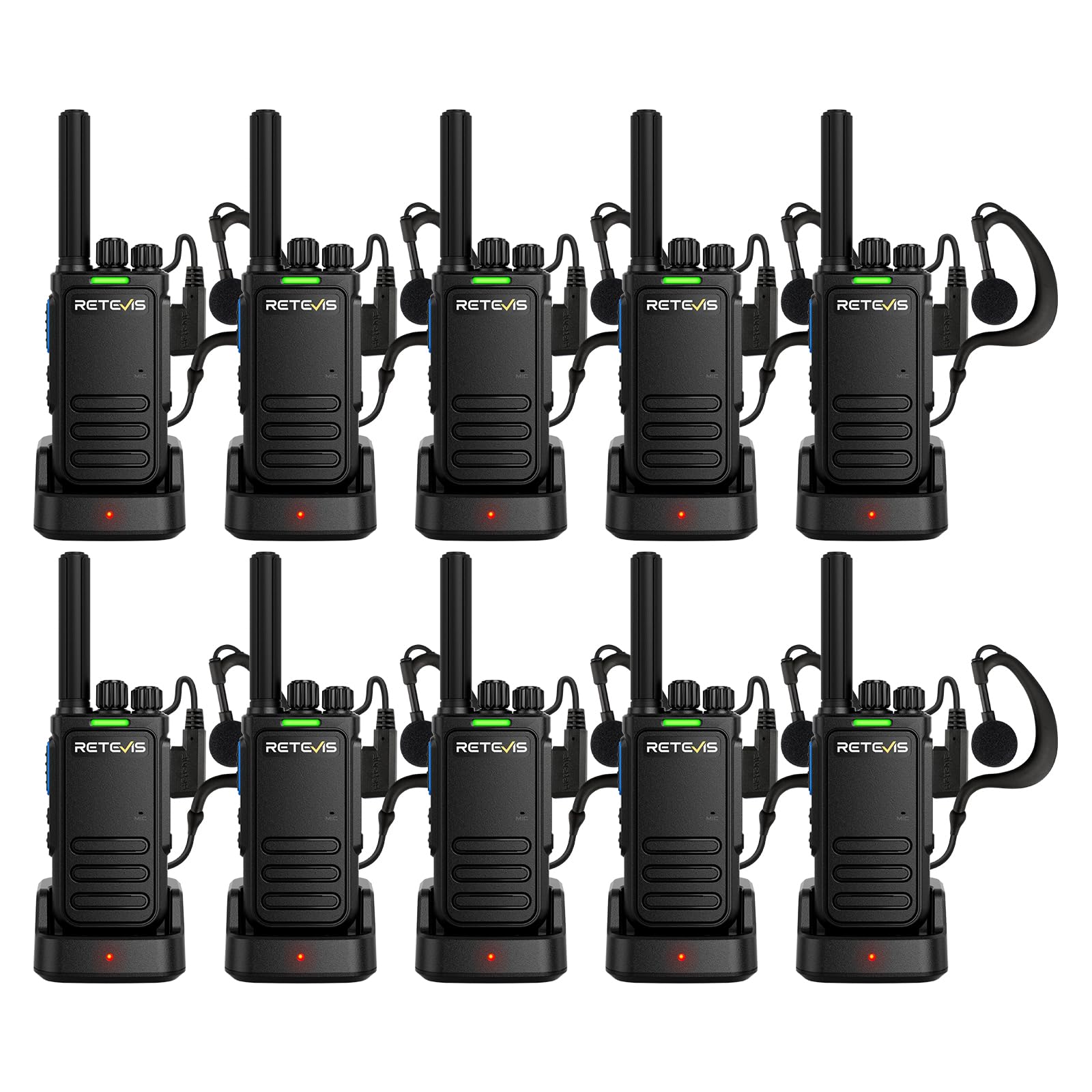 Retevis B64 Walkie-Talkie Bidireccional con Auricular, Insonorizado con IA, PMR446, Fácil de Usar y Resistente al Desgaste, Ideal para Reparación de Automóviles(Negro, 10 Unidades)