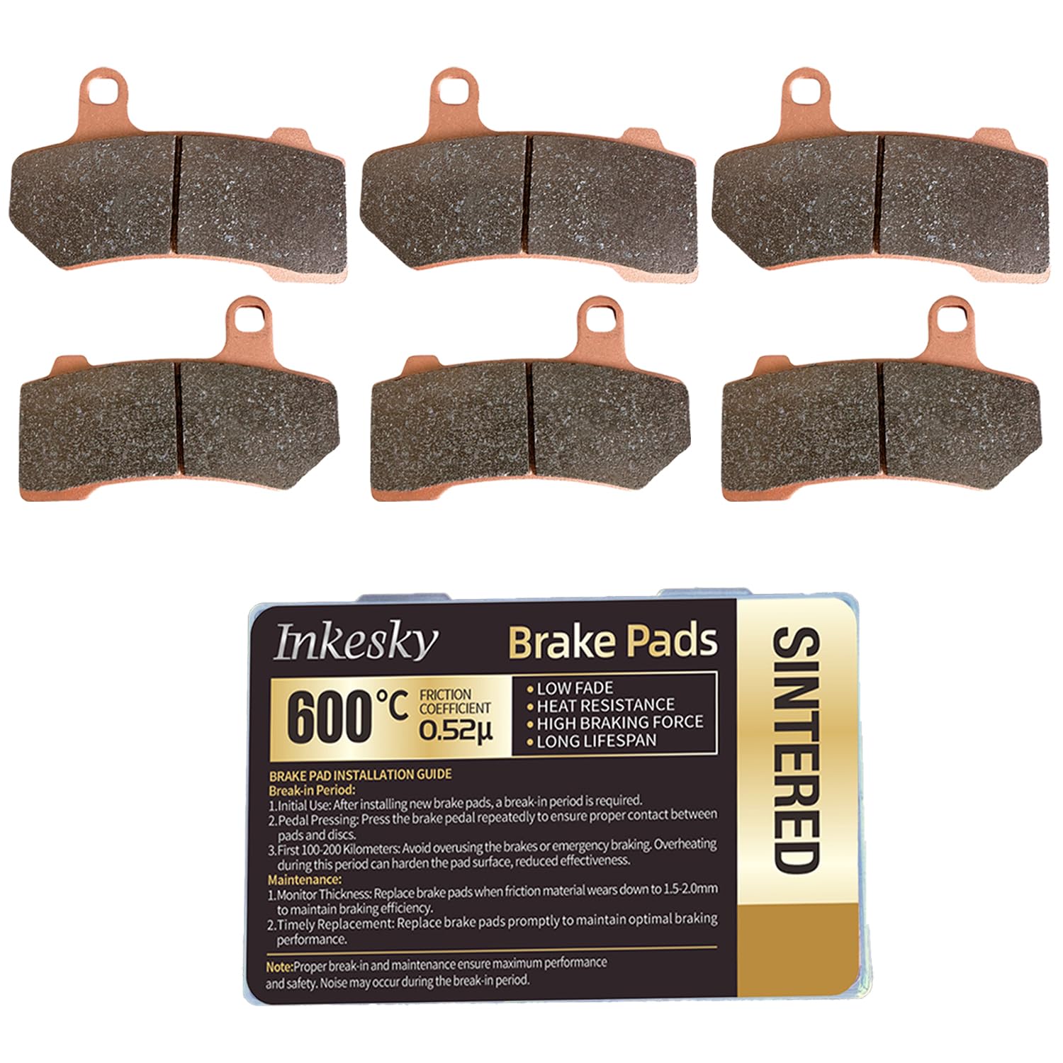 Sintered Brake Pads Compatible with Harley Davidson Touring Family (2008 later+) and V-Rod (2006 later+) for Front & Rear(3 Sets)