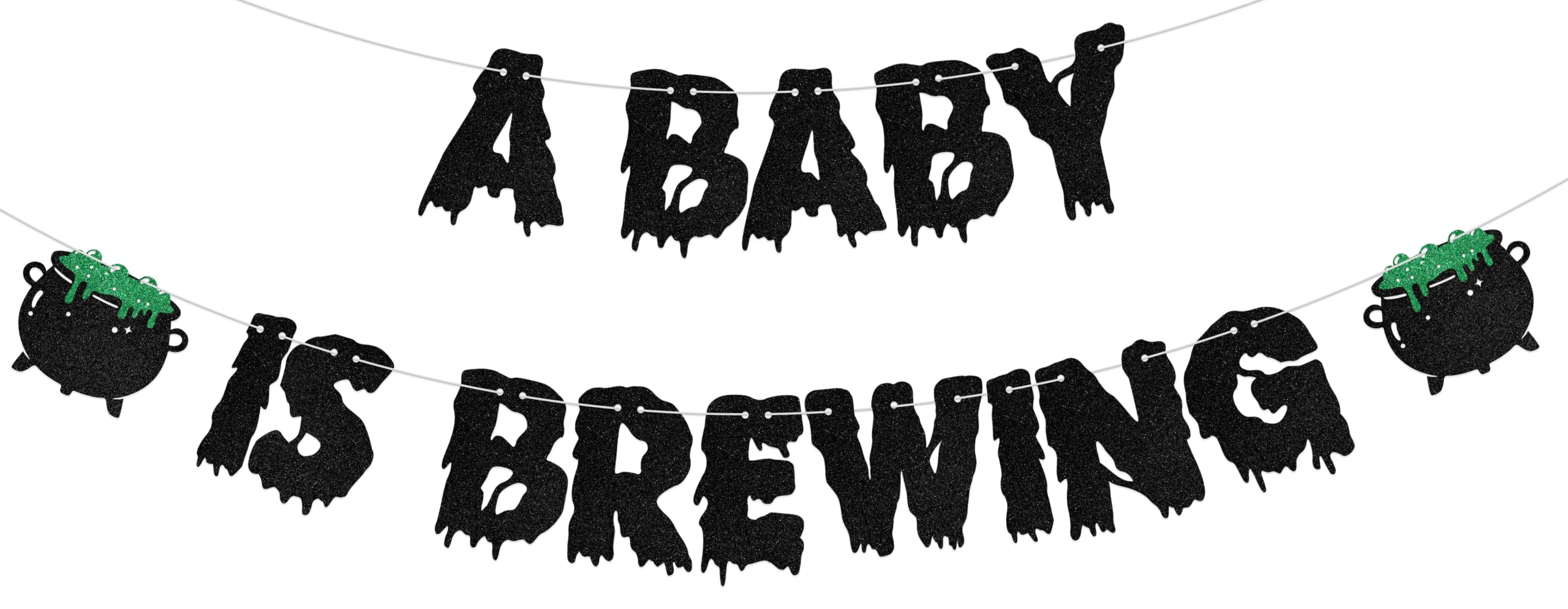 ZCXVC A Baby Is Brewing Banner Halloween Gender Reveal Decorations Witch Theme Themed Baby Shower Party Decoration Supplies Black Glitter
