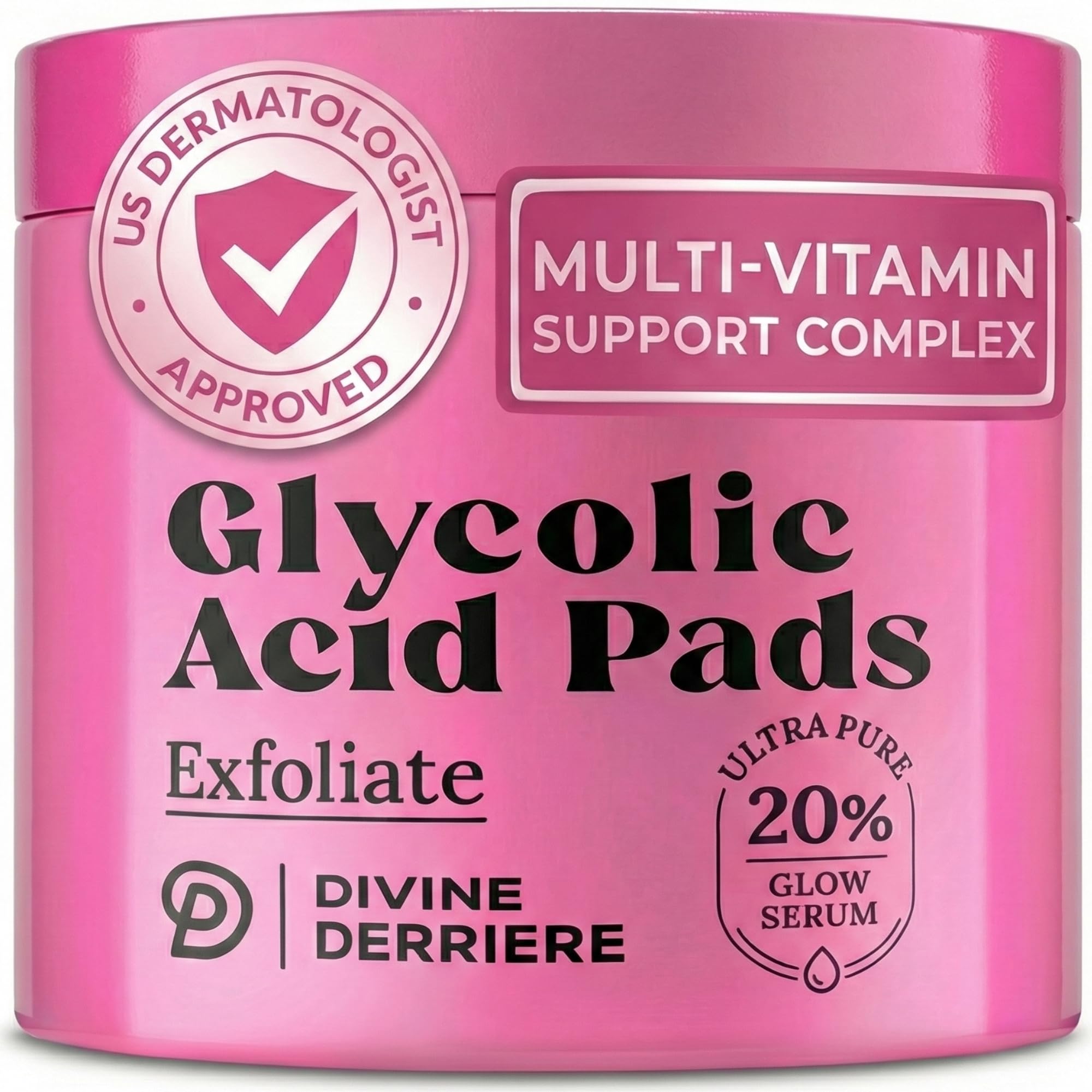 Glycolic Acid Pads with Vitamin C - Toner Pads for Face Cleansing With Tea Tree Oil - Exfoliating Pads with 20% AHA & Vitamins E, B3, B5 - Facial Peel Resurfacing Pads, Glycolic Acid Peel (50)