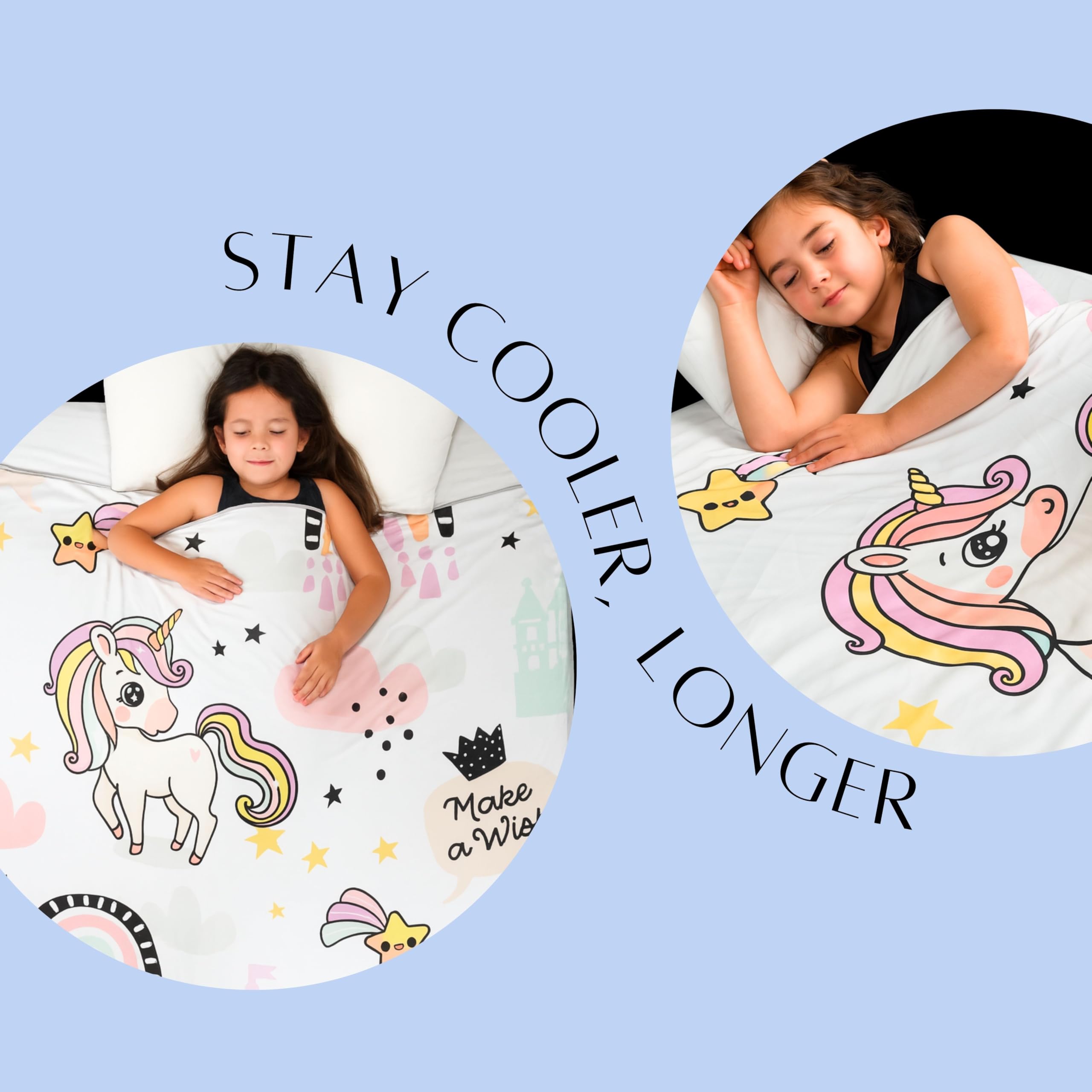 Kühldecke Einhorn – Kinder-Sommerdecke FrostWeave™ Q-Max >0,4 Mädchen Überwurfdecke, atmungsaktiv, Baby-Kühlung, Einzelbett (150 x 200 cm)