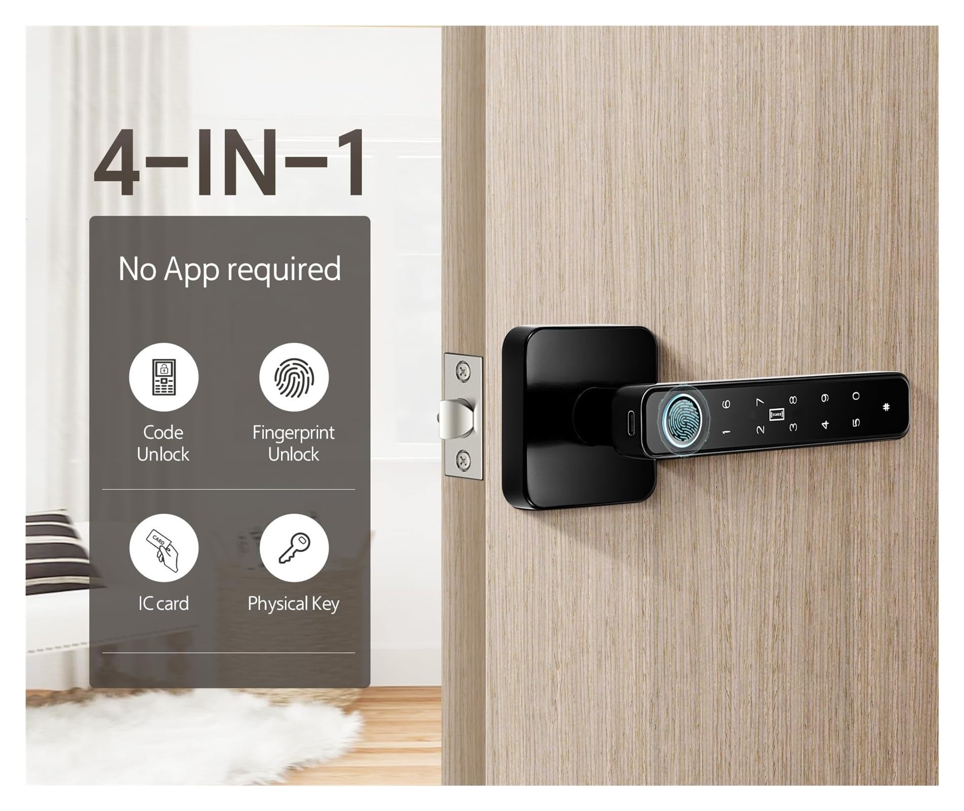 Serrure connectée Serrure de porte intelligente à empreintes digitales, avec poignée, serrure biométrique de porte d'entrée sans clé, for maison, hôtel, bureau, chambre à coucher(Silver)
