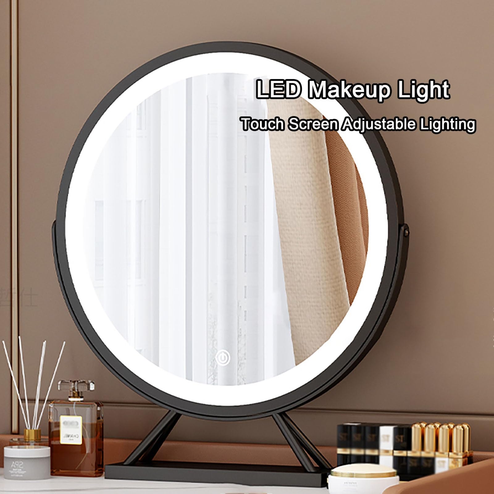 Set da scrivania a LED con specchio illuminato e sgabello imbottito, elegante tavolo da toeletta per camera da letto e studio, dimensioni compatte, 70 cm, design moderno, perfetto per gli amanti della