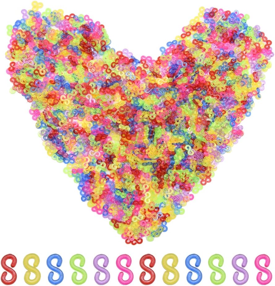 1000 Pieces S Clips Rubber Band Bracelet Hooks Clasps for Loom Bracelets and DIY Bracelet Making(S/Colour)