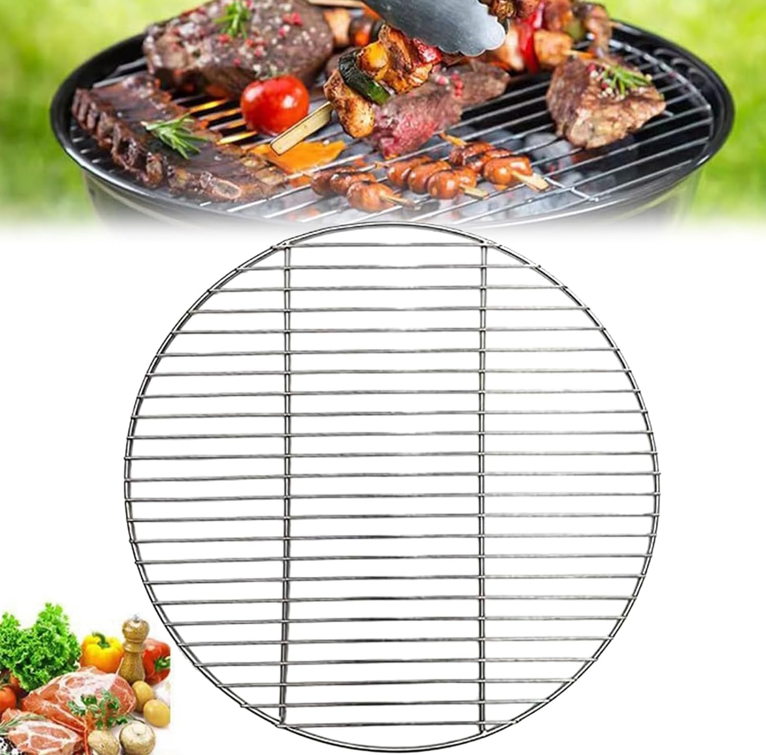 28 cm stainless steel cooking grate, round, grill rack, round grill grid, BBQ grill grid, stainless steel baking tray, for camping, picnic, garden, even heat distribution and easy cleaning