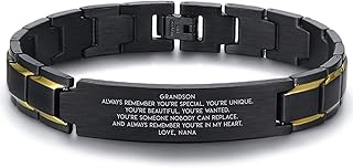 To My Grandson From NANA. My Grandson, You're Special. You're in my heart. Black Stainless Steel Bracelet. Grandsons Gifts From Grandmother. Graduation Gifts To Grandson From Grandparents, 10 inch, Metal, not known
