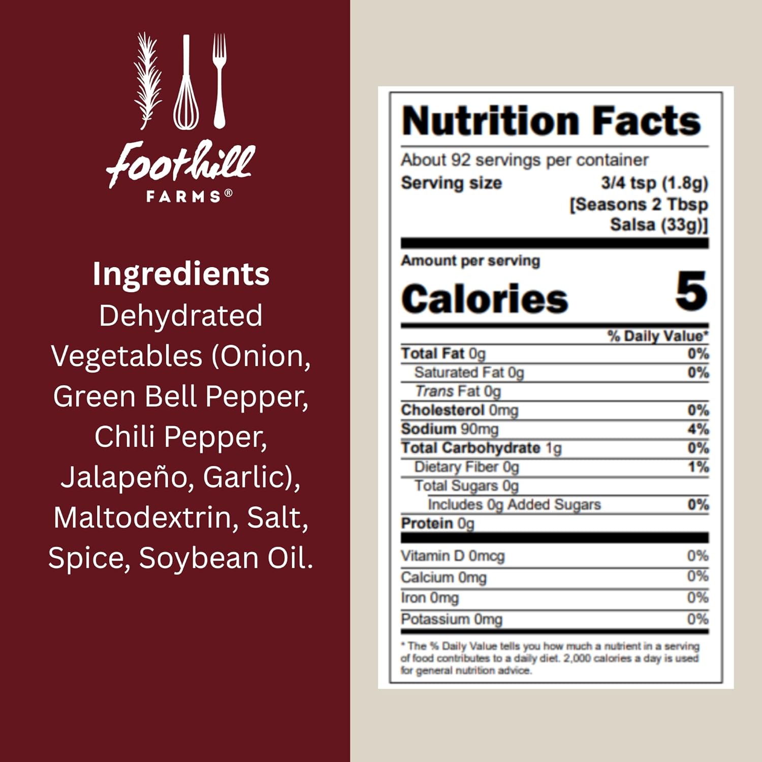 Foothill Farms Salsa Seasoning Mix, Blend of Onion, Green Bell Pepper, Jalapeno, and Garlic, Versatile, 3 Simple Steps, Gluten Free, 5 oz Pouch (Pack of 12)