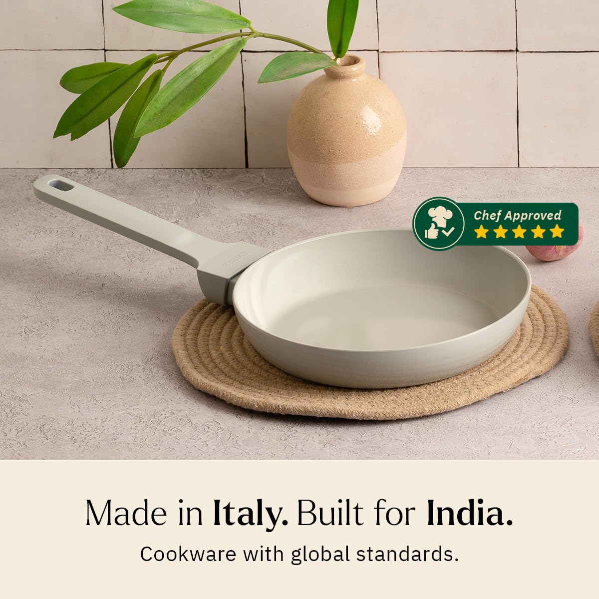 Ember Cookware Arcilla Ceramic Frying Pan 20 cm | 5-Year Warranty | 75% Less Oil Usage | Lightweight, Non-Toxic Non-Stick Ceramic Frypan | Matching Handle- Gas Compatible | ISI Certified | Grey 4