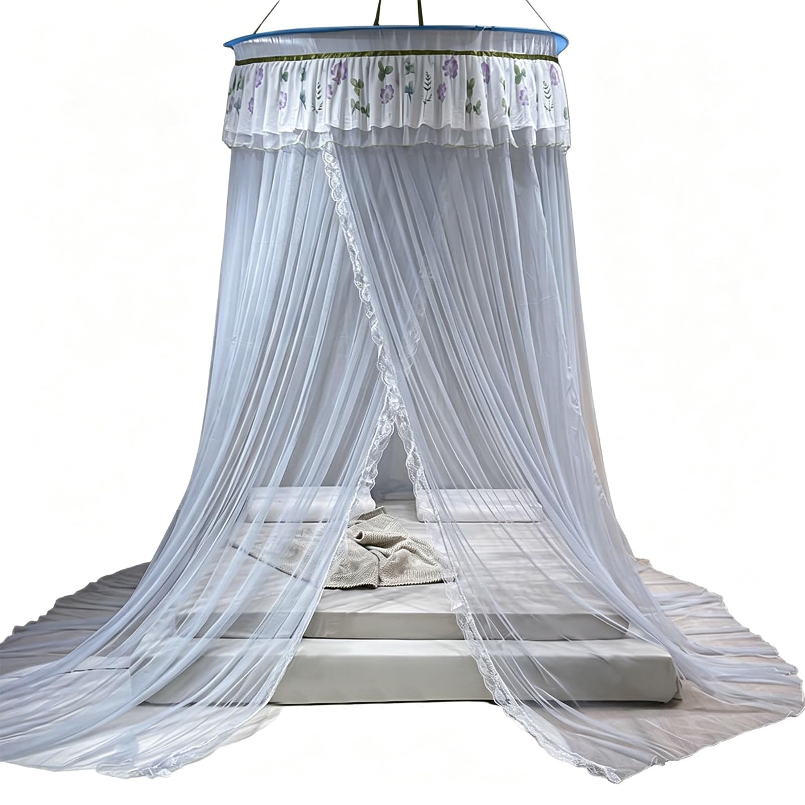 SARKEY Tulle Mesh Round Bed Canopy,Cozy Drape Netting,Romantic Curtain,Tent For Hanging Net,Princess,Lace,Large Space,Ceiling,for Girls Adults Bedroom Décor