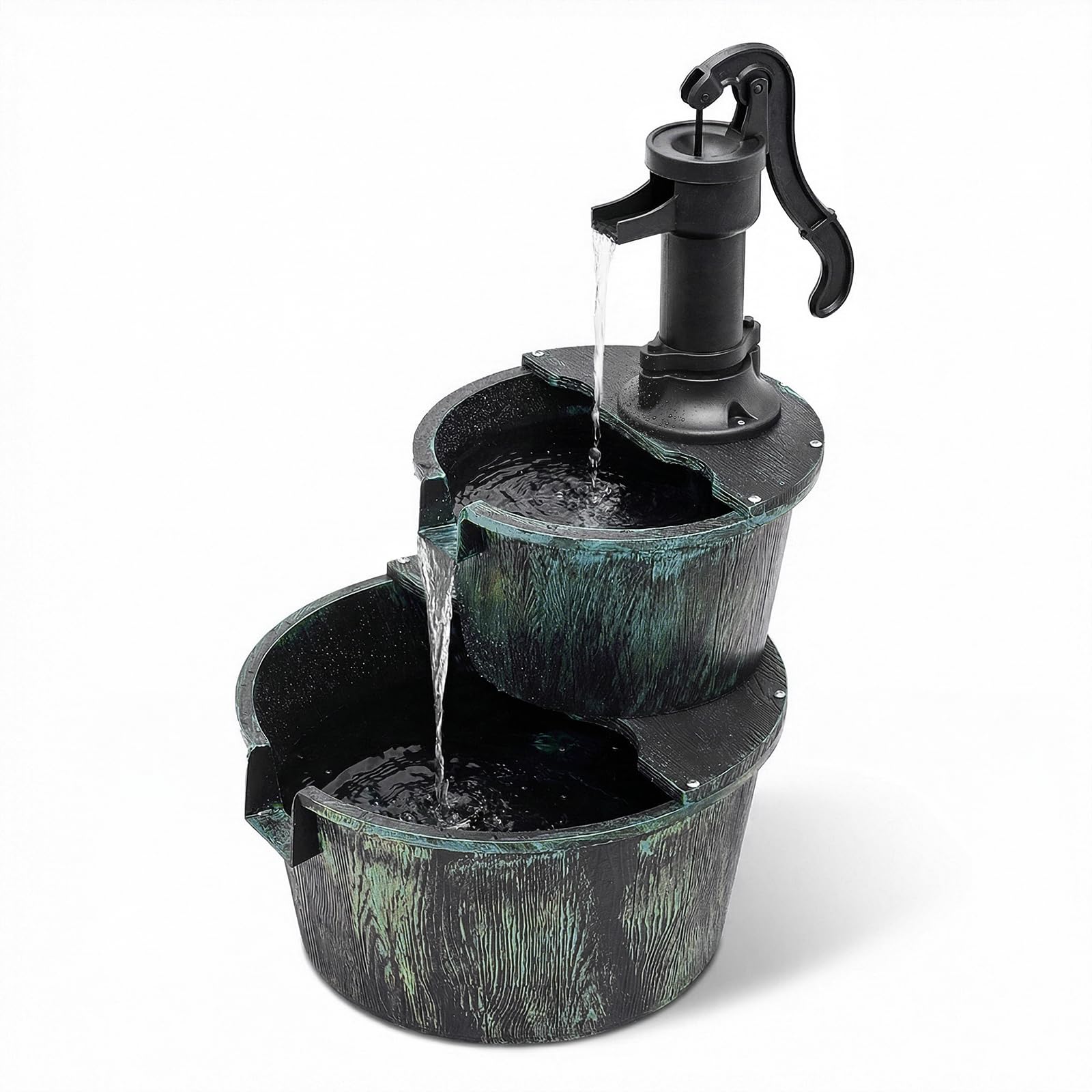 Magshion 2-Tier Rustic Barrel Water Fountain