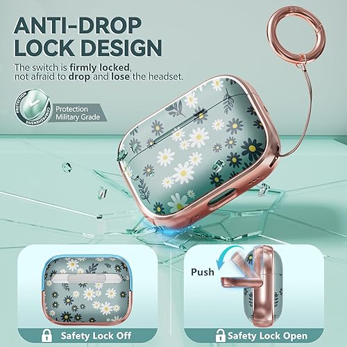 Miniatura 3 de Inesore Funda rígida para AirPods Pro de 2 generación con candado, diseño de flores, lindo AirPod Pro 2, fundas rígidas para iPod Pro para mujeres y