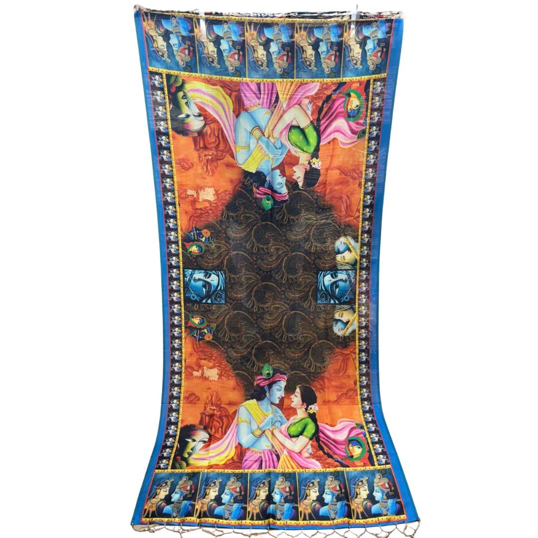 Shoppy Villa Women’s Silk Dupatta | Multicolored Designer Art Silk Stole with Digital Print & Tassels | Stylish Traditional Ethnic Dupatta for Kurta, Lehenga & Indo-Western | Free Size-image-27