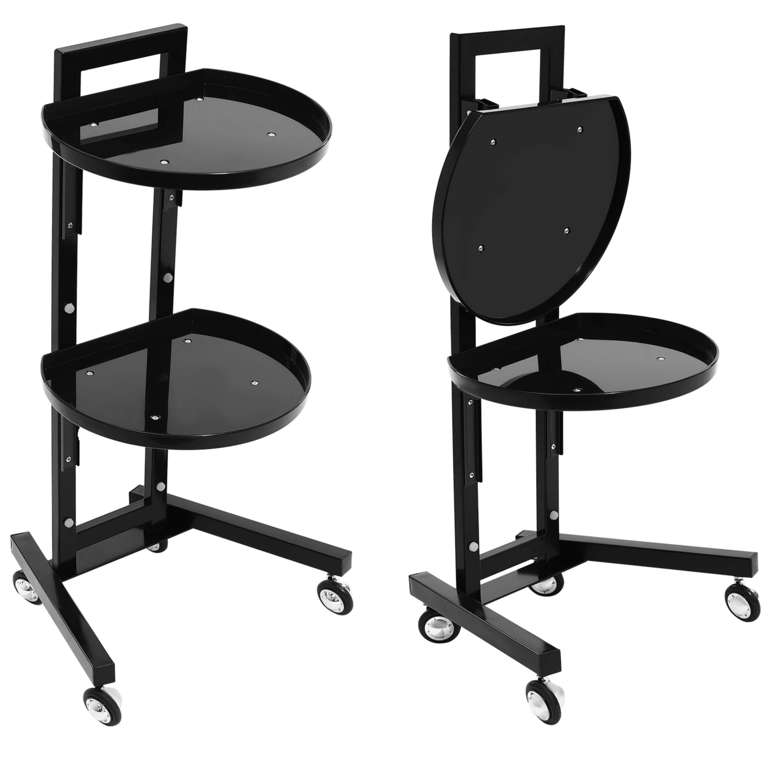Carro portaherramientas Plegable Ruedas Color Negro peluquería barbería salón de Belleza Esteticista Camarero SPA etc. También Apto Uso doméstico. Bandeja Ruedas Comercial.