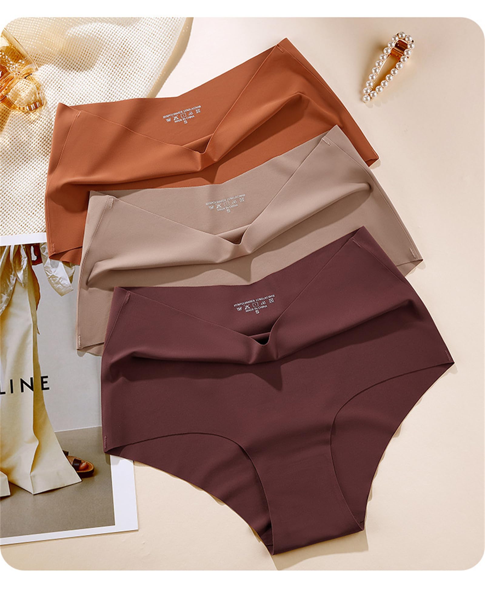 Mutande Donna Biancheria Intima Grande A Vita Alta con Copertura Mezza Anca E Slip da Donna in Seta di Ghiaccio Ad Alta Fessura 3 Confezioni-I-2Xl 63-72,5 kg