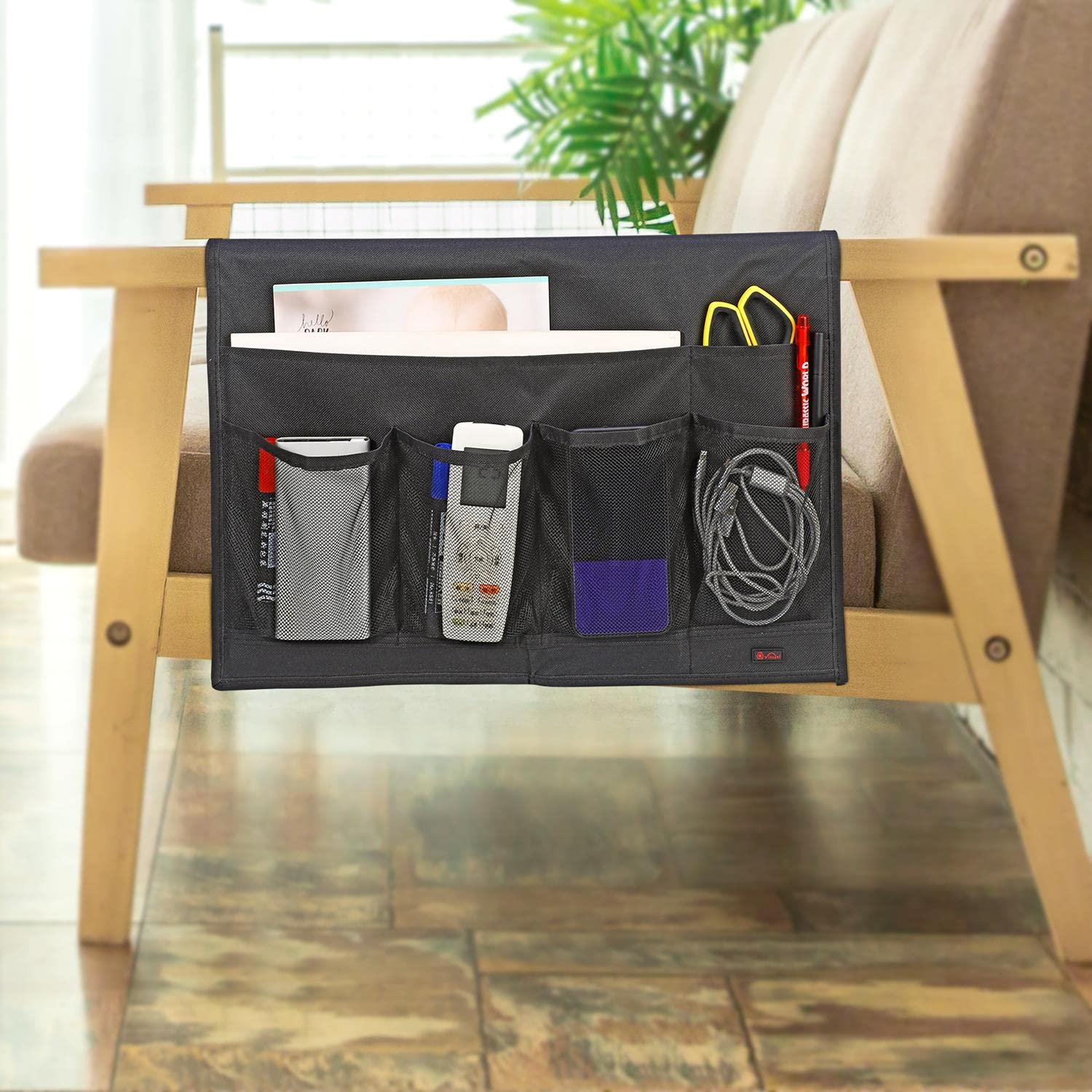 Vinsani Bedside Caddy Organiser Bed Pocket Under Couch Table Mattress Sofa Storage for Storing Books Magazines Tablet Remote Control Phone Cables Eyeglasses Holder - Image 3