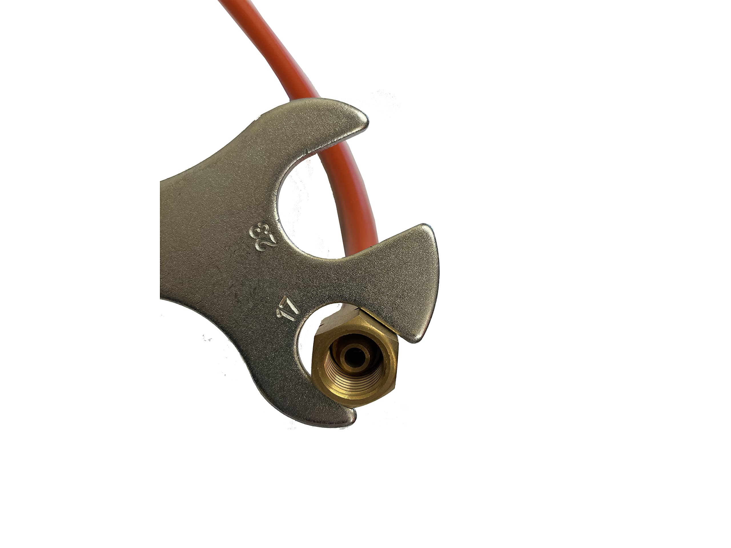 Tevex 50 mbar Gasdruckregler Set + Gasschlauch 200 cm Orange + Gasflaschenschlüssel, 1/4" Zoll Linksgewinde, für Propan/Butan, kältebeständig bis -30°C