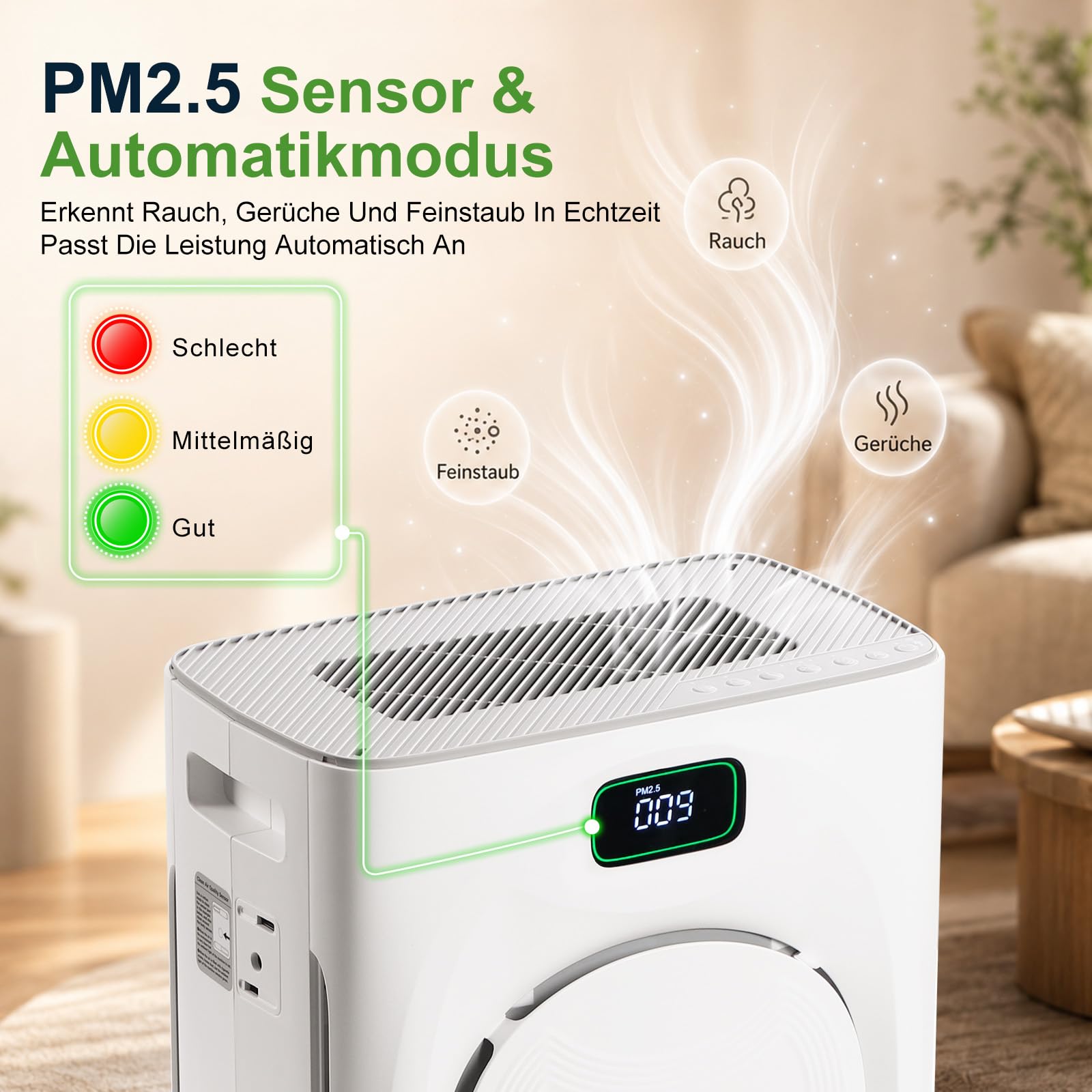 Purificateur d'Air Pour Animaux, CADR 350m³/h Minuterie Pour Allergies