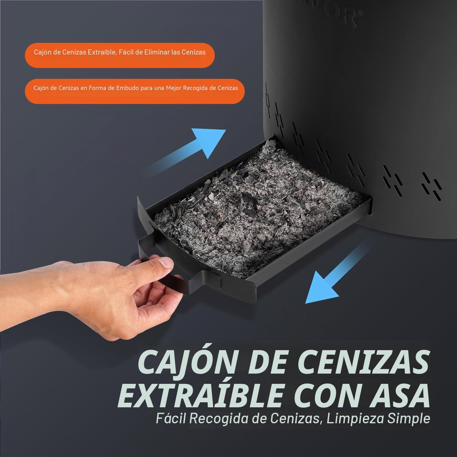 VEVOR Estufa de Fuego sin Humo, 390 mm de Alto, 400 mm de Diámetro, Chimeneas de Leña con Cenicero Extraíble Brasero Portátil para Exteriores de Acero Inoxidable SUS430 para Acampar en el Patio