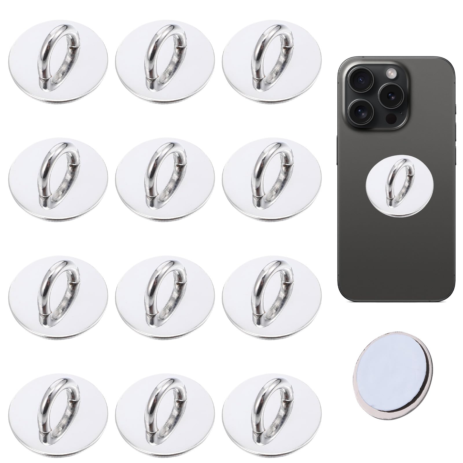 XLIUAX Metal Phone Charm Hook, 12pcs Round Phone Finger Grip Holder Adhesive Phone Ring Loop Stand Universal Phone Holder for Cell Phone Case Pad