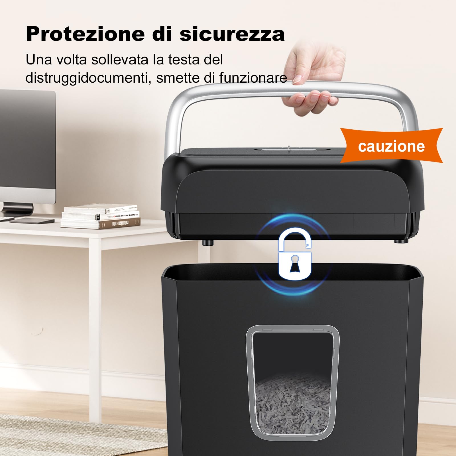 Bonsaii Distruggidocumenti P-4, Tritadocumenti 6 Fogli, Carte di Credito, Graffette, Contenitore 13L, C237-B