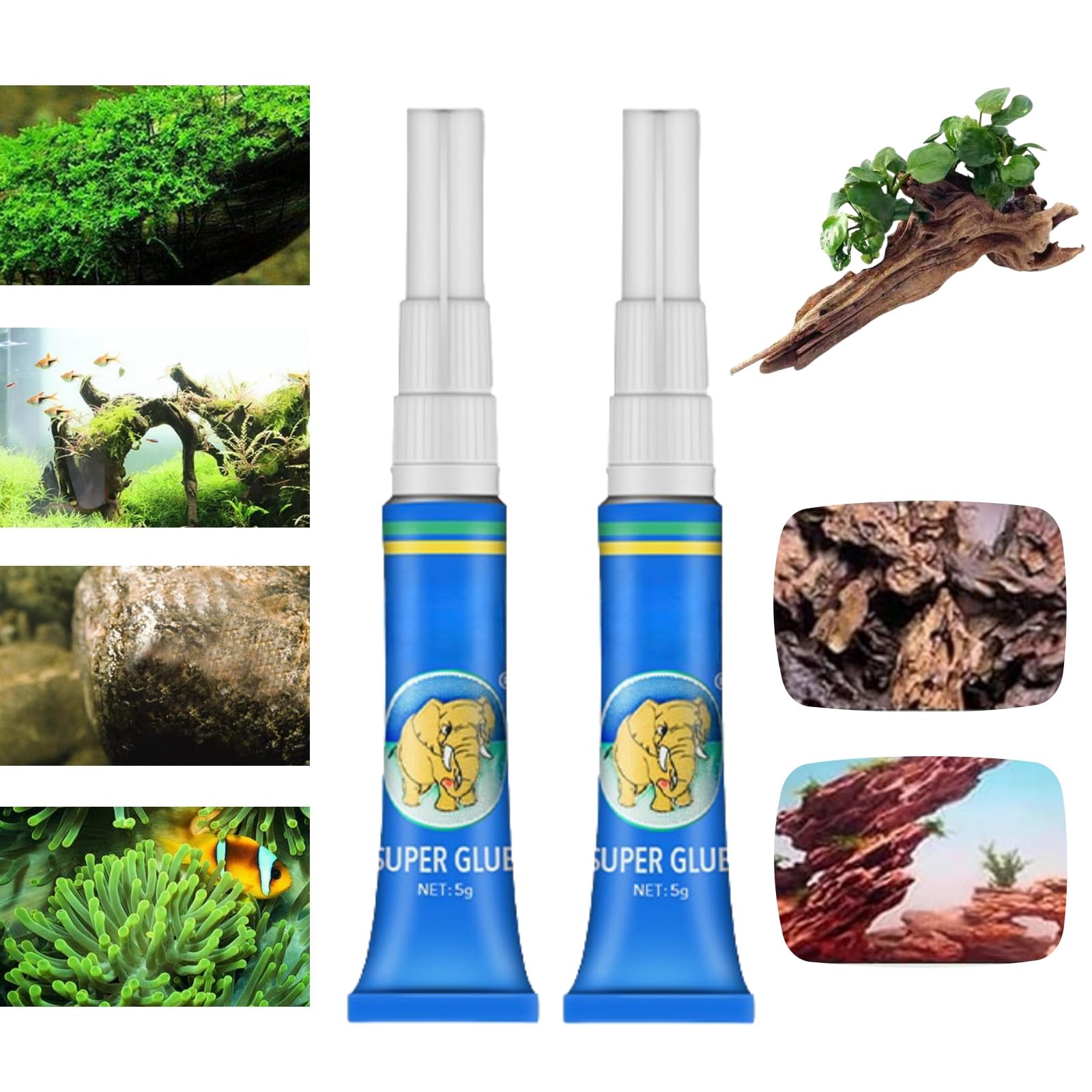 Aquarium Safe 2PCS Glue - Underwater Sealant for Coral, Plants, Moss, Stone, Wood - Waterproof for Fish Pond