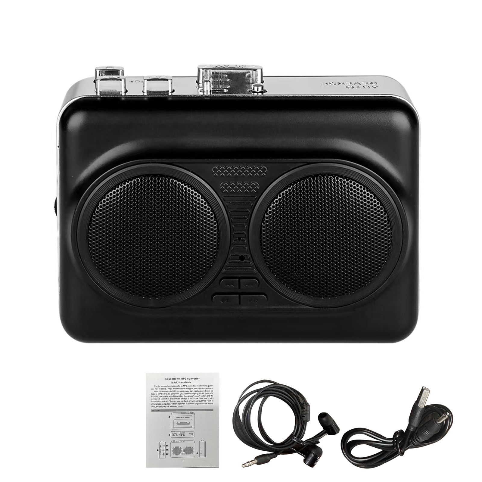 Przenośna Taśma o ści Czystego Dźwięku na Konwerter MP3 Odtwarzacz Stereo do Użytku Domowego dla Kolekcjonerów Lekki (Czarny)
