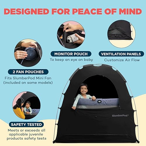 Miniatura 6 de SlumberPod The Original Blackout Sleep Tent - Tienda de campaña de viaje esencial para bebés y niños pequeños, mini cuna y funda Pack N Play,