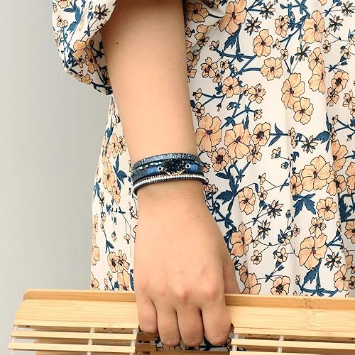 Miniatura 7 de FANCY SHINY - Pulsera de cuero de estilo bohemio con cierre magnético y cuentas de cristal, regalo para mujeres, adolescentes y niñas