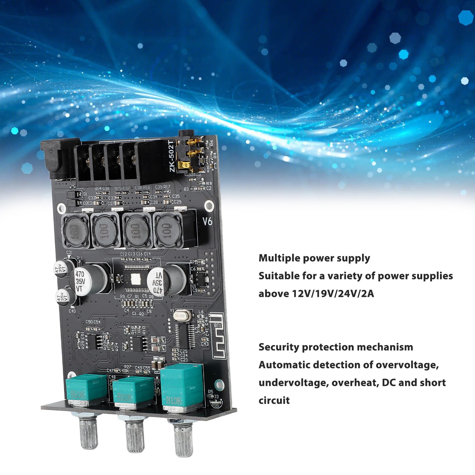 Carte D'amplificateur Bluetooth, Tpa3116d2 Récepteur Bluetooth Son Stéréo Module D'ampli Numérique Carte D'amplificateur Audio Bluetooth pour Home Cinéma DIY ZK-502T