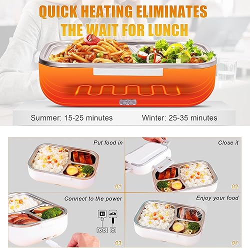 Miniatura 5 de Lonchera eléctrica, lonchera de calefacción eléctrica, calentador de alimentos 60 W de calor más rápido, con tenedor y cuchara y bolsa de transporte