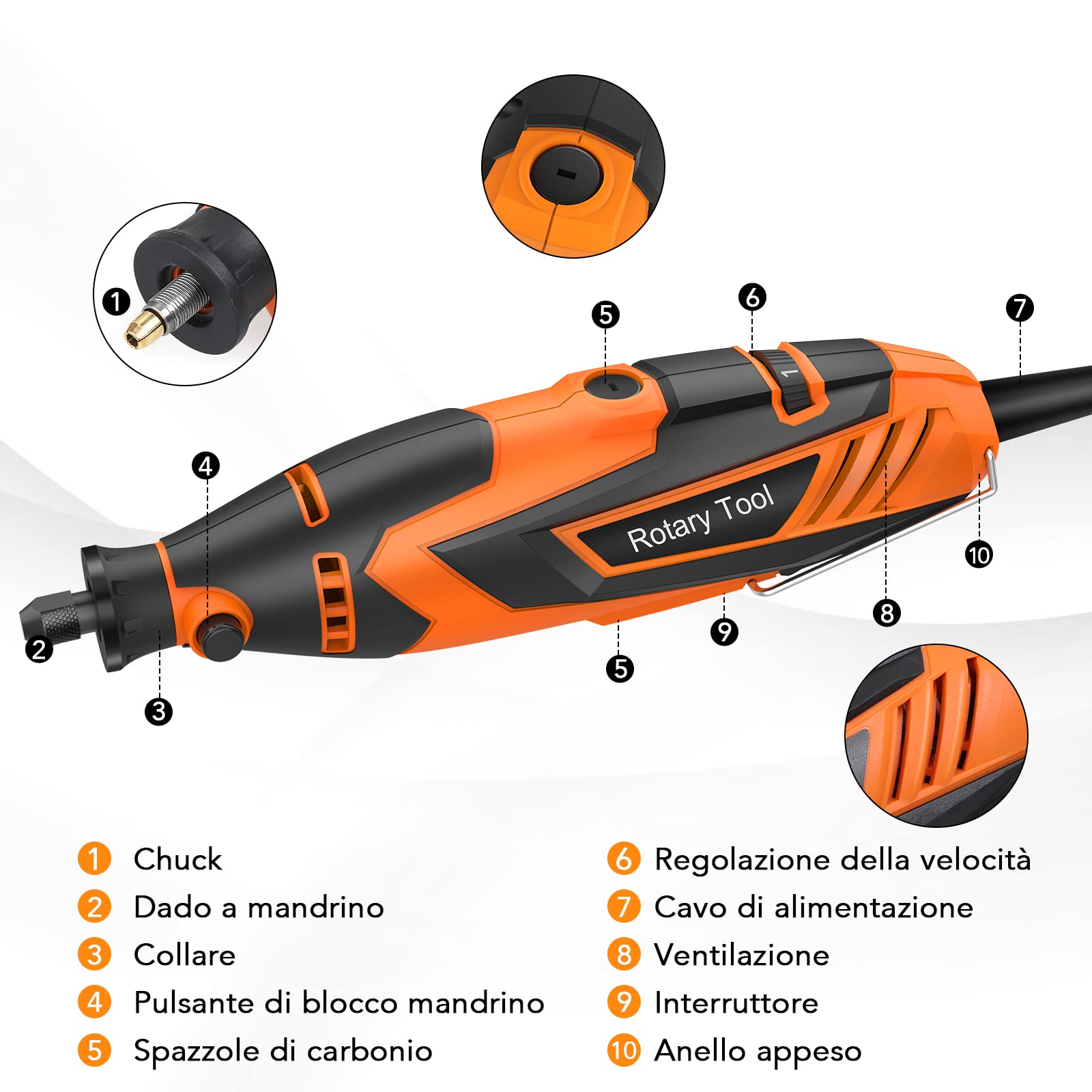 Vastar 135W Utensile Rotante Multifunzione con 212 Accessori, 8000-35000RPM, 6 Velocità, Taglio Lucidatura