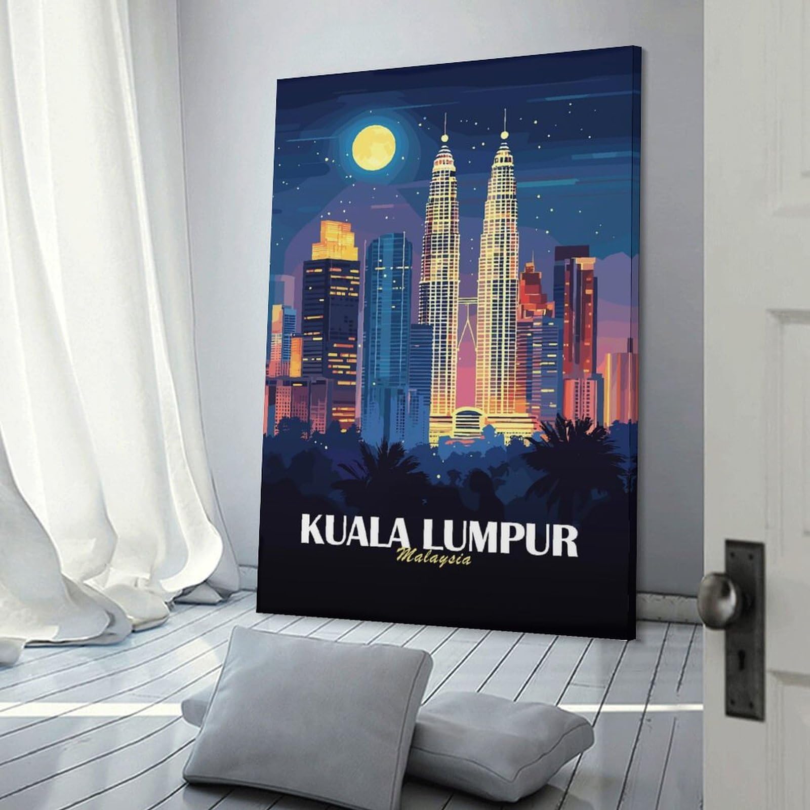 Junmoney Kuala Lumpur Cityscape at Night Wall Picture Print 16x24inch(40x60cm), for Bedroom Decor, Cosy Corners Or Studios, Home Artwork with A Soft Interior Feel