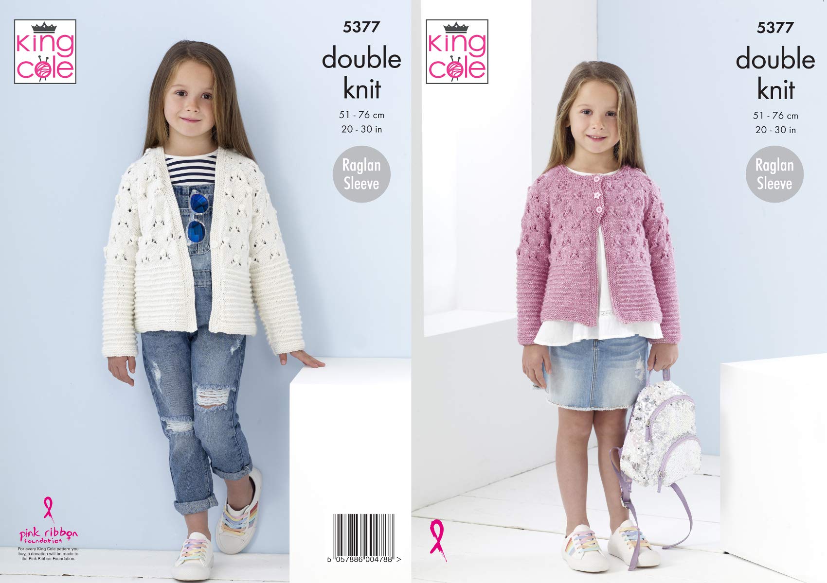 King Cole 5377 Knitting Pattern Girls Raglan Cardigans in Cotton Top DK,Multicolor,20" - 30" chest