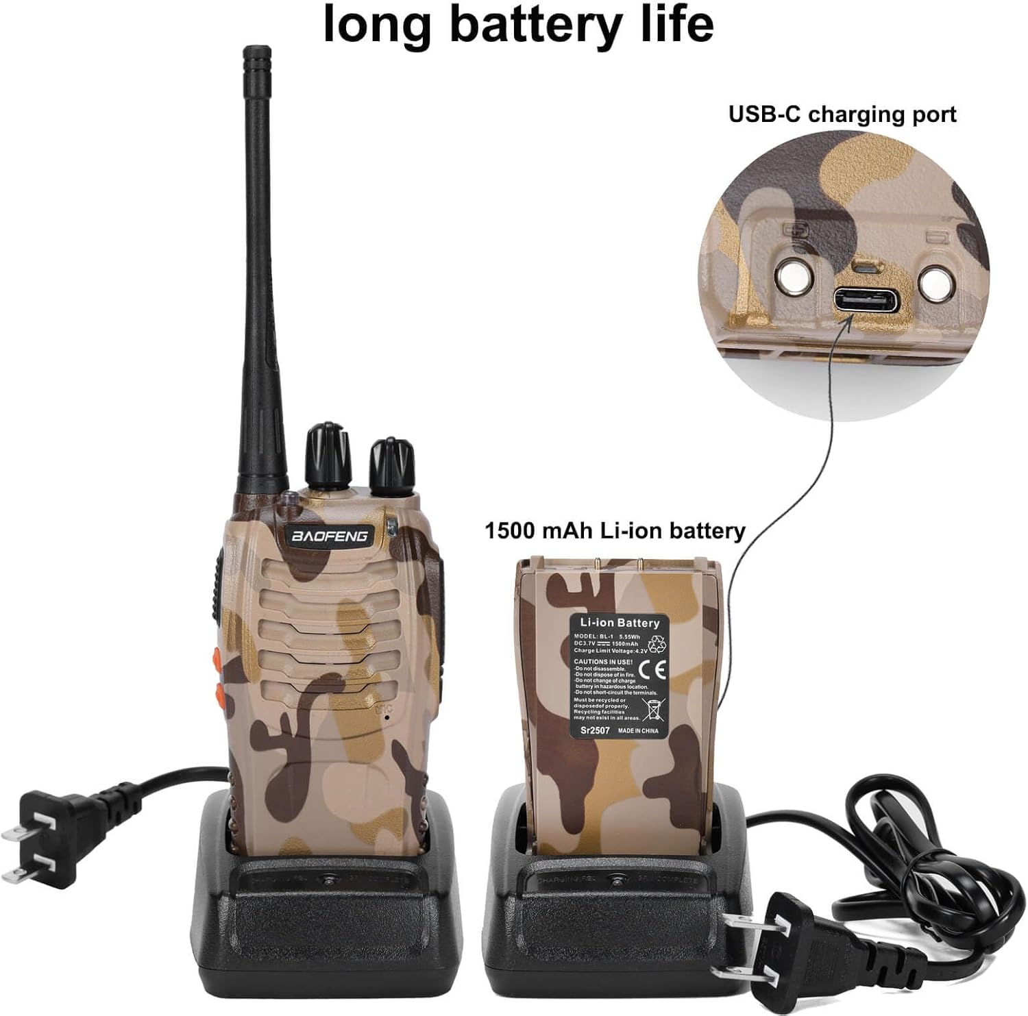 BAOFENG BF-888S 20 Pack Camo Walkie Talkies Long Range Two Way Radios with Earpieces for Camping Hunting Hiking Skiing Fishing