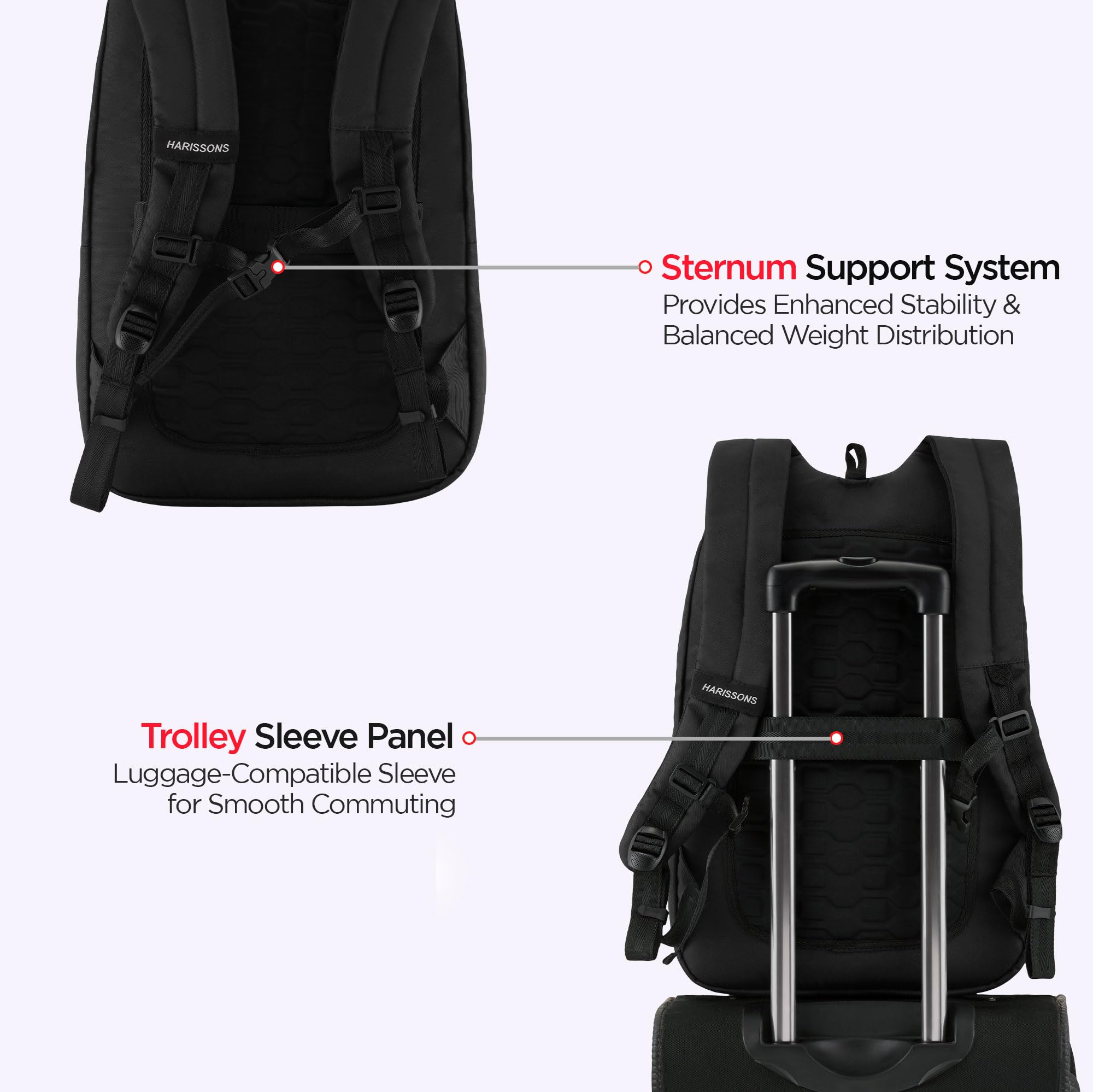 HARISSONS Teknos Business Travel Laptop Backpack | 35L | Fits 15.6β Laptop | 900D PU-Coated Polyester & Vegan Leather | Work, Travel & Commute | USB Port, Anti-Theft Pocket, Rain Cover (Black) 4
